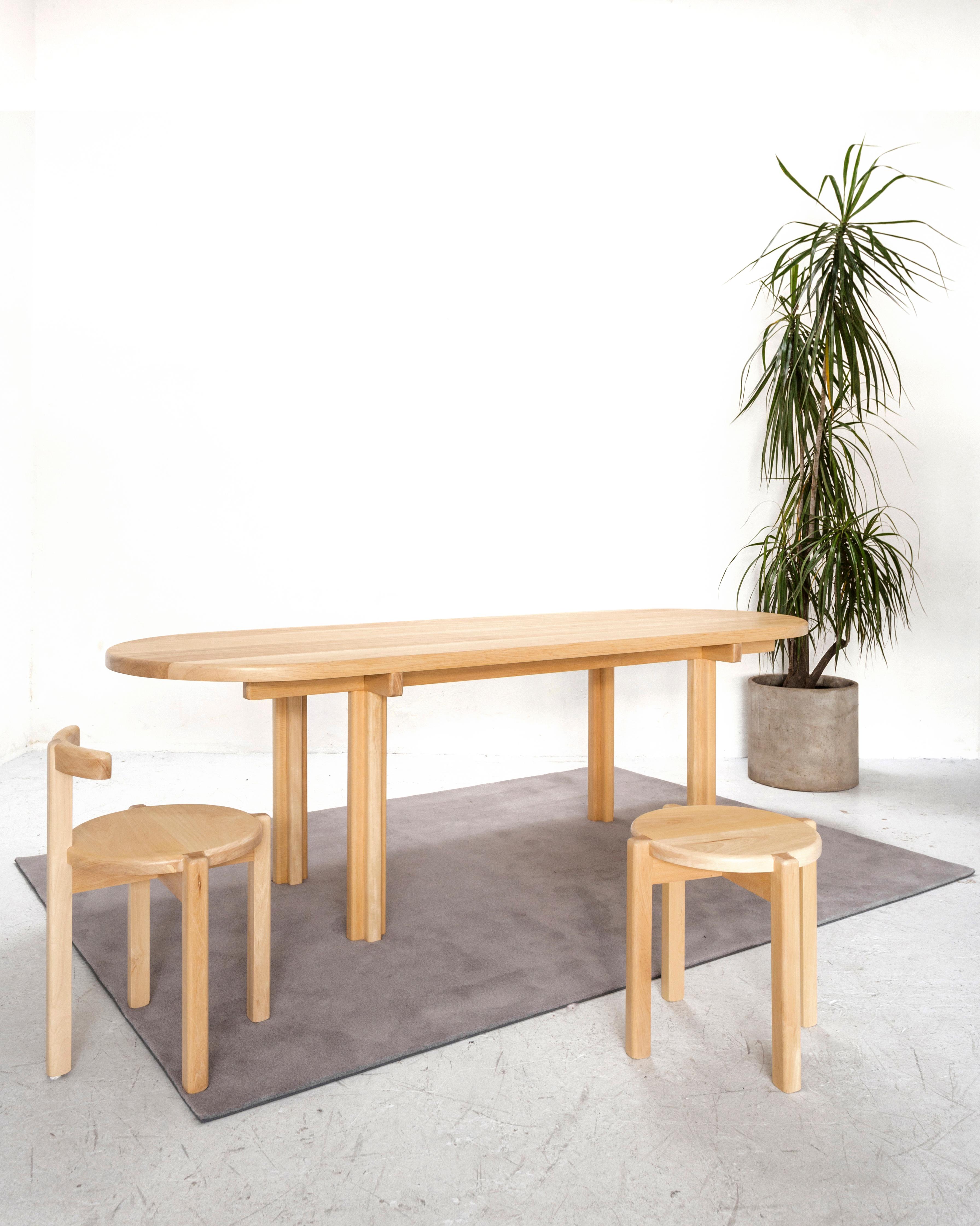 A set of orno dining table & 2 chairs by Ries
Dimensions: W 220 x D 80 x H 73 cm (table)
D 44 x H 63 cm (chair)
Materials: Hardwood
Transparent matte lacquer, color matte lacquer (Finishings)

Ries is a design studio based in Buenos Aires,