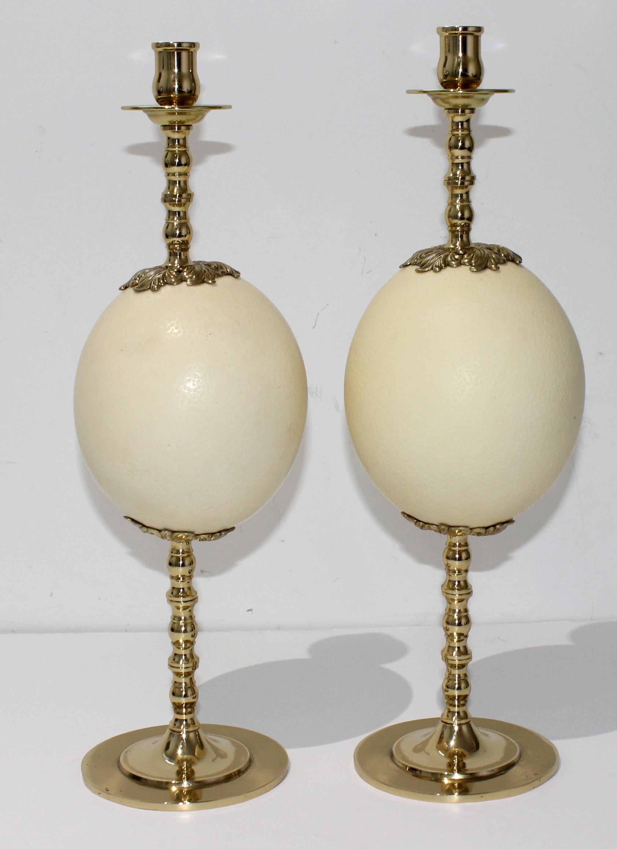 Hollywood Regency Set of Ostrich Egg Candlesticks Style of Tony Duquette For Sale