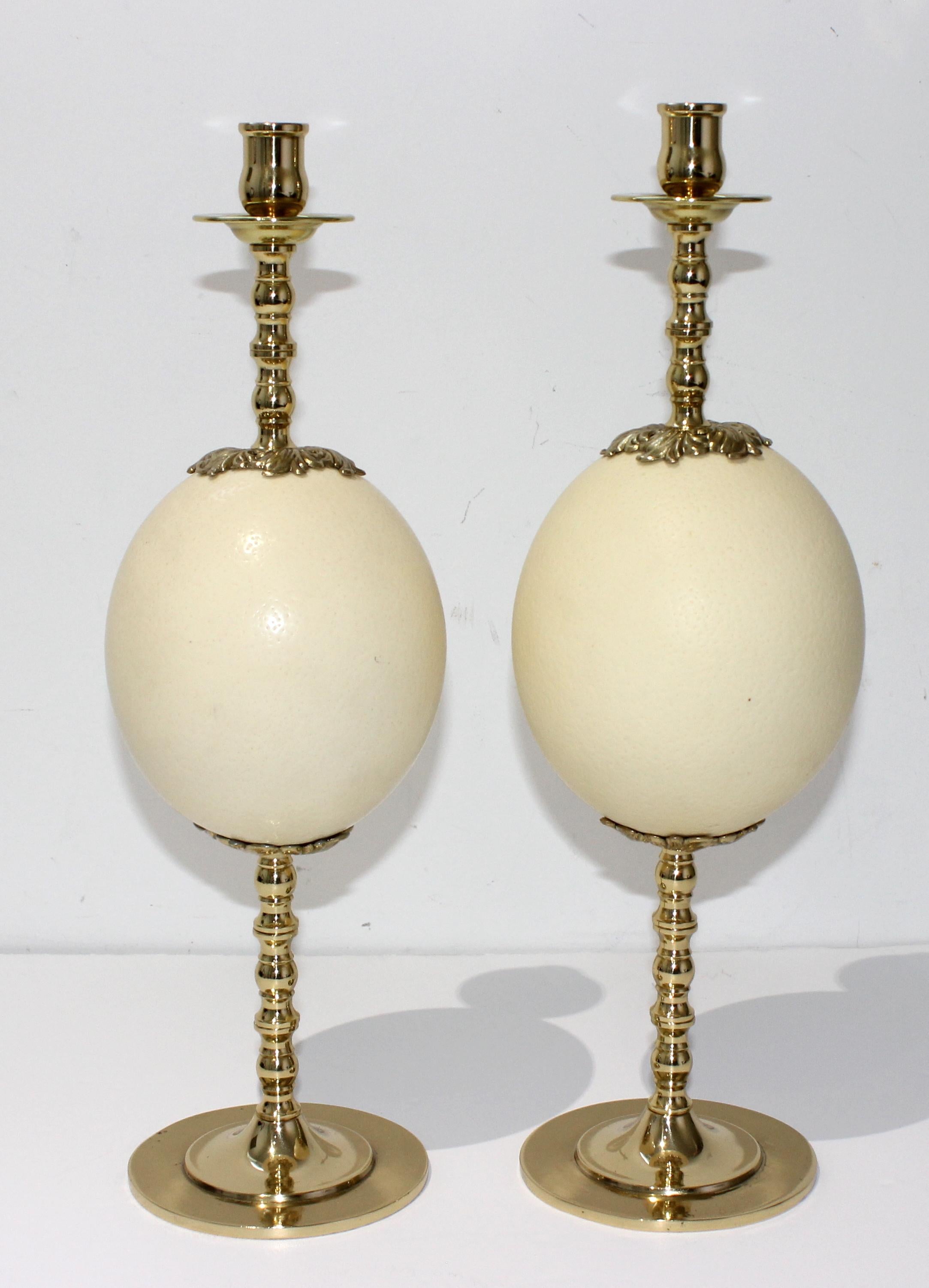 Italian Set of Ostrich Egg Candlesticks Style of Tony Duquette For Sale