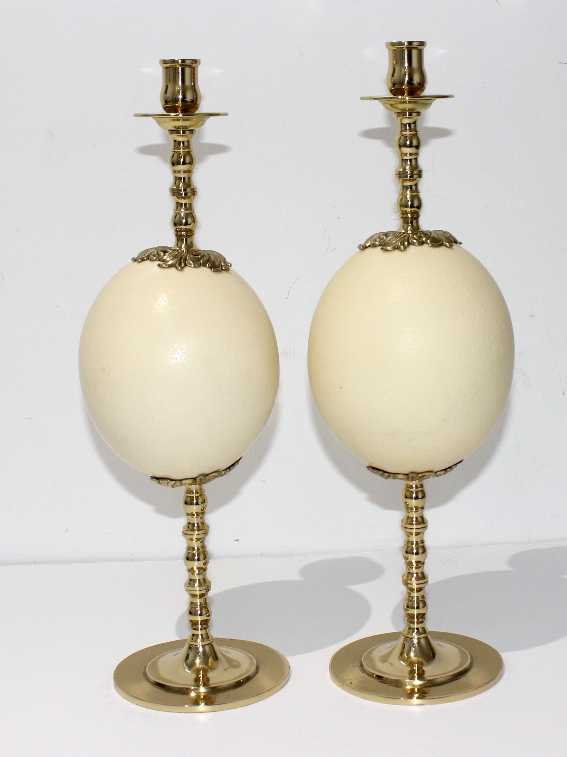 Lacquered Set of Ostrich Egg Candlesticks Style of Tony Duquette For Sale