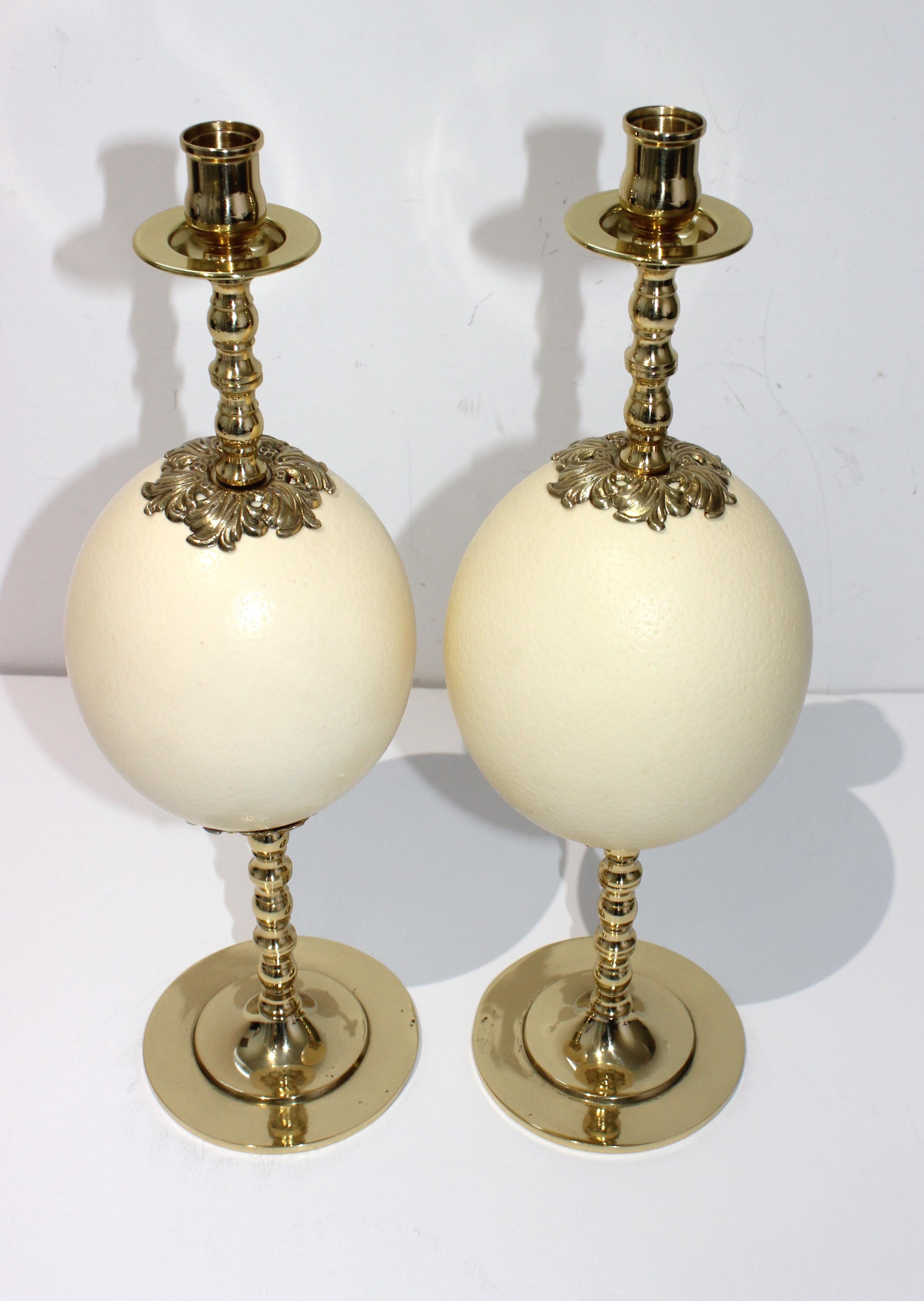 20th Century Set of Ostrich Egg Candlesticks Style of Tony Duquette For Sale