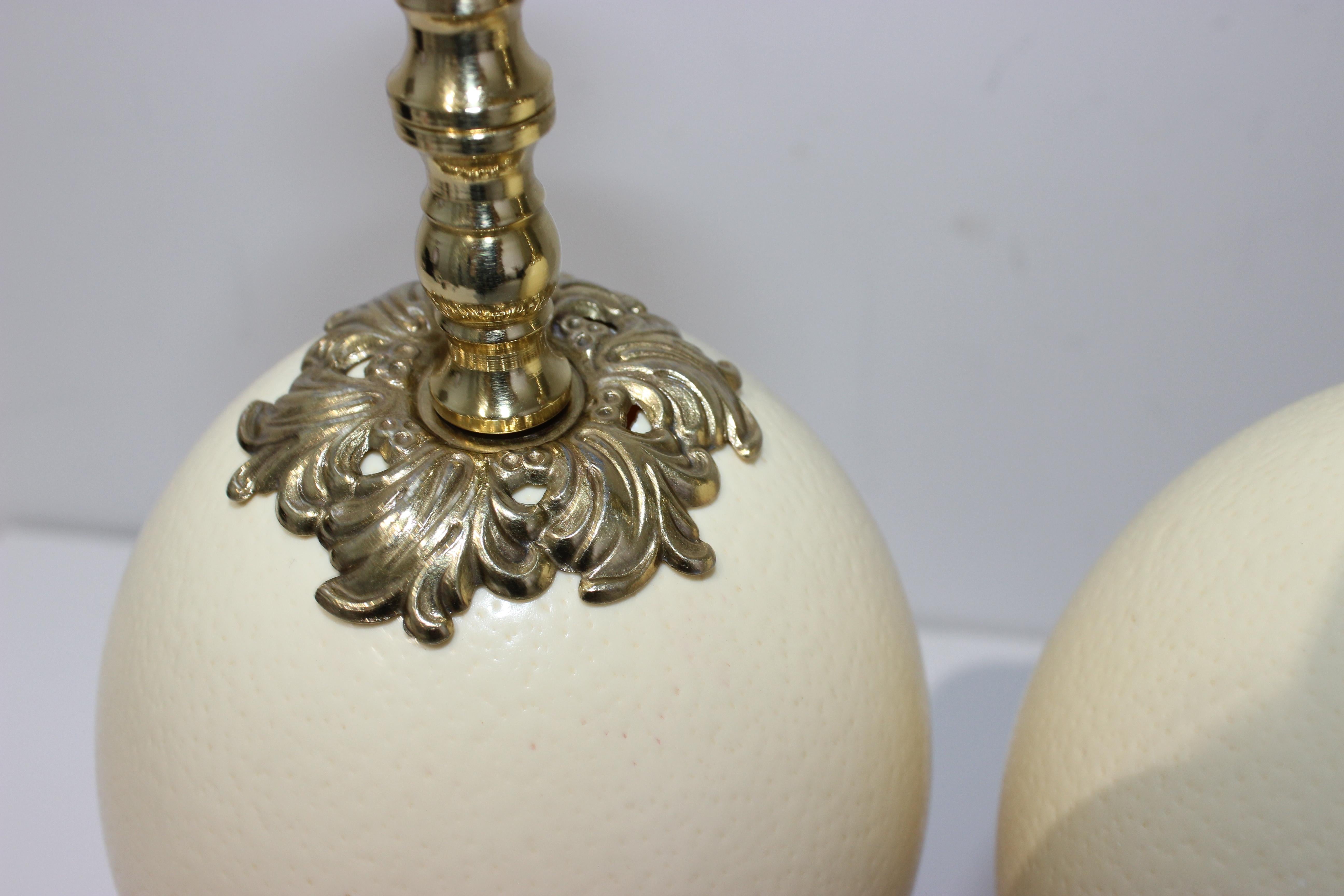 Brass Set of Ostrich Egg Candlesticks Style of Tony Duquette For Sale