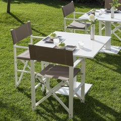 Set of White Outdoor Lunch Break Folding Armchairs & Table, Made in Italy