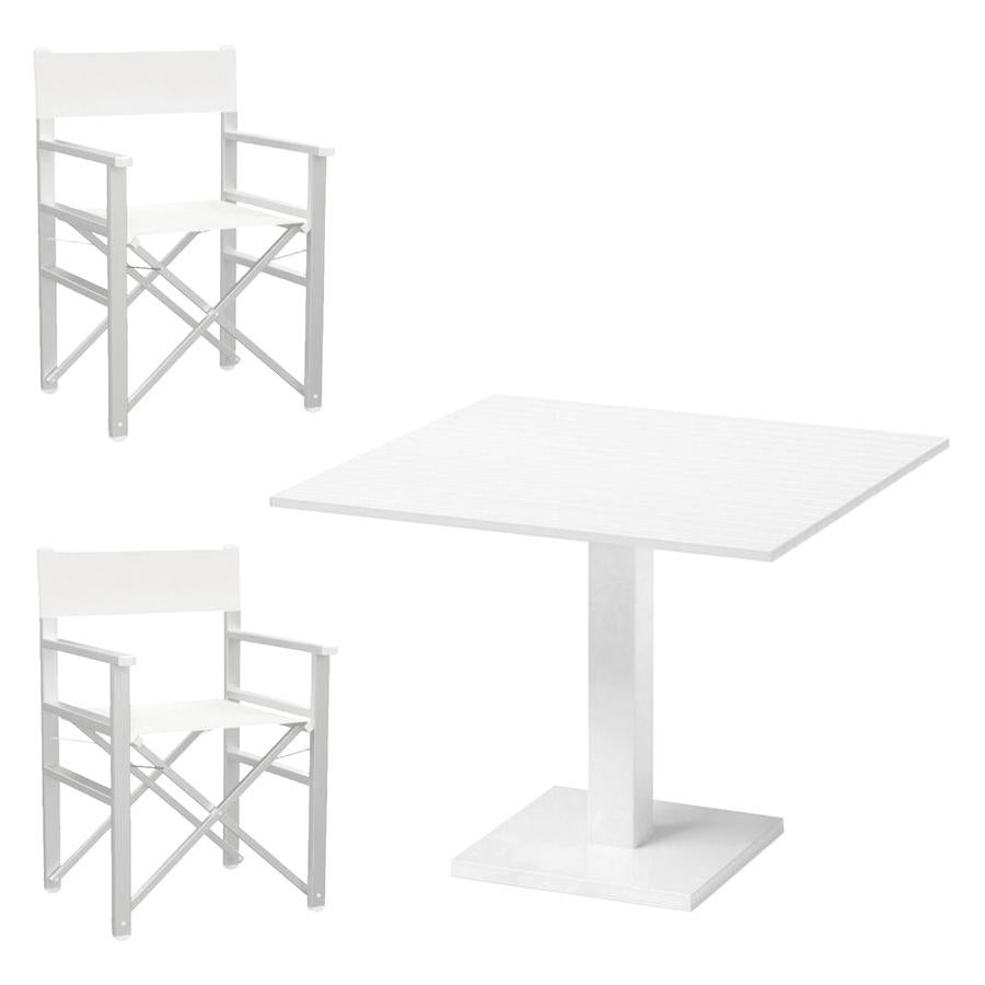 Set of White Outdoor Lunch Break Folding Armchairs & Table, Made in Italy