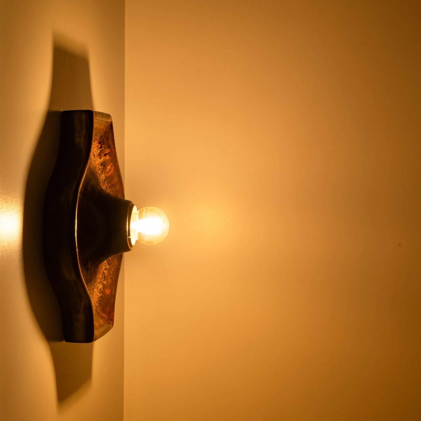 Set of Oval Red Brown Green Ceramic Wall Lights, Germany 1970 For Sale 4