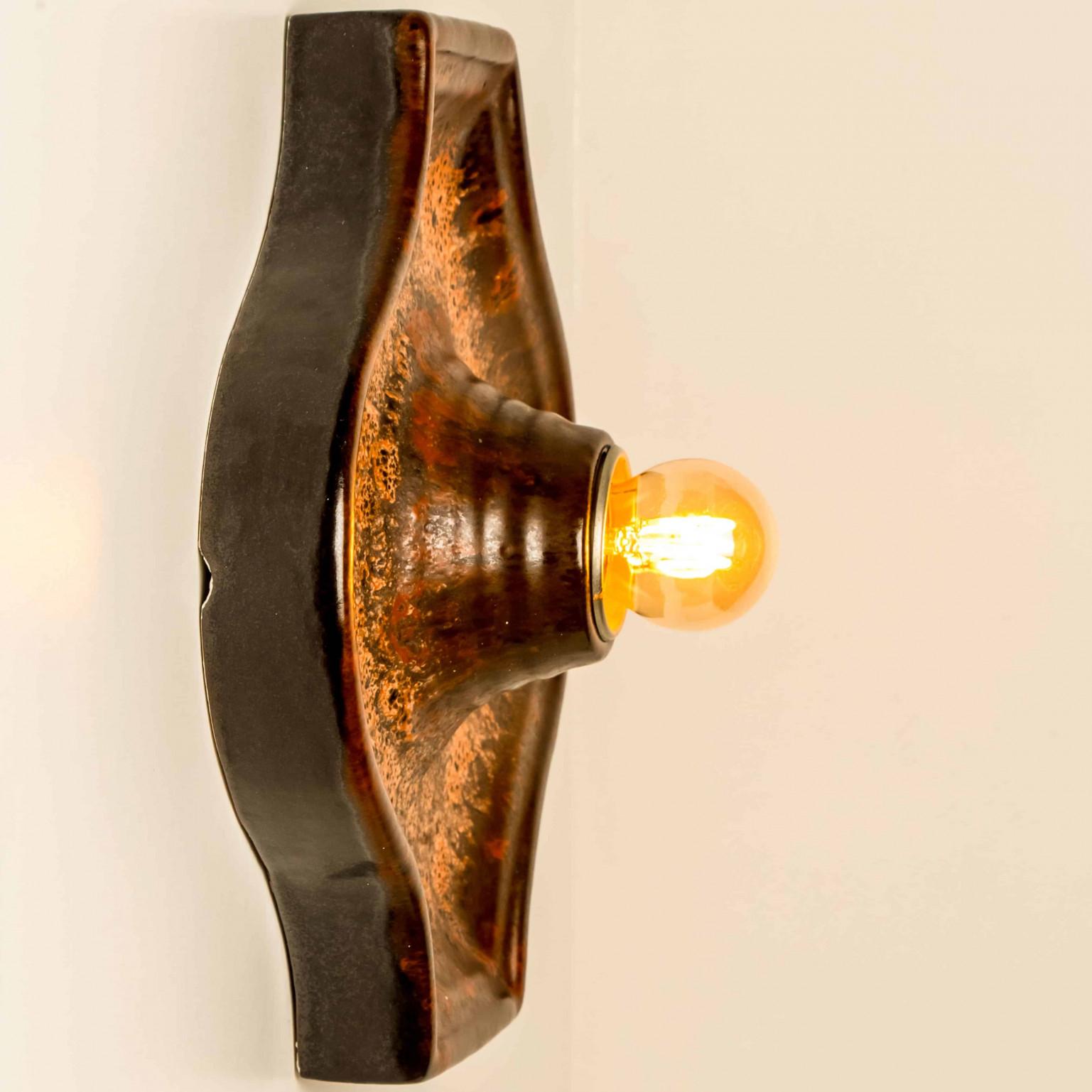 Set of Oval Red Brown Green Ceramic Wall Lights, Germany 1970 For Sale 5