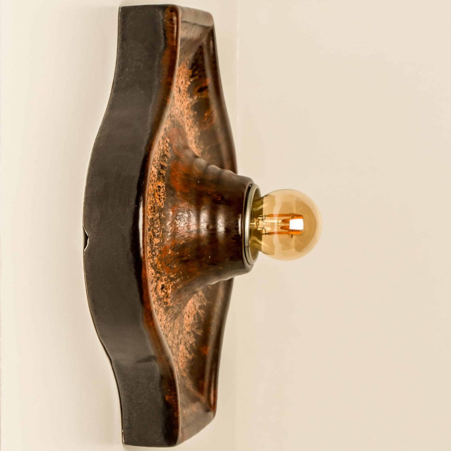 Set of Oval Red Brown Green Ceramic Wall Lights, Germany 1970 For Sale 6