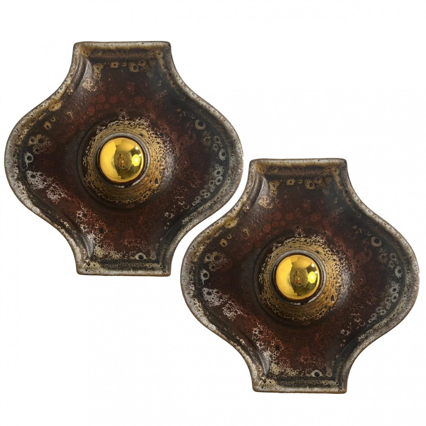 Set di applique ovali in ceramica rossa, marrone e verde, Germania 1970 in vendita 6
