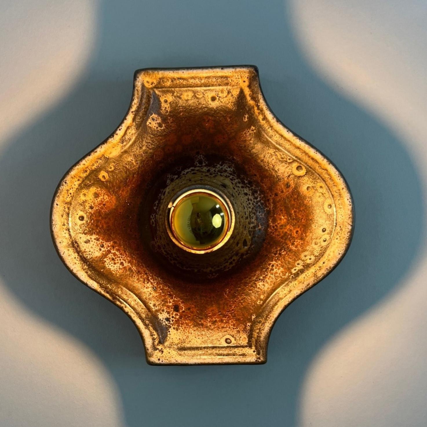 Set of Oval Red Brown Green Ceramic Wall Lights, Germany 1970 For Sale 9