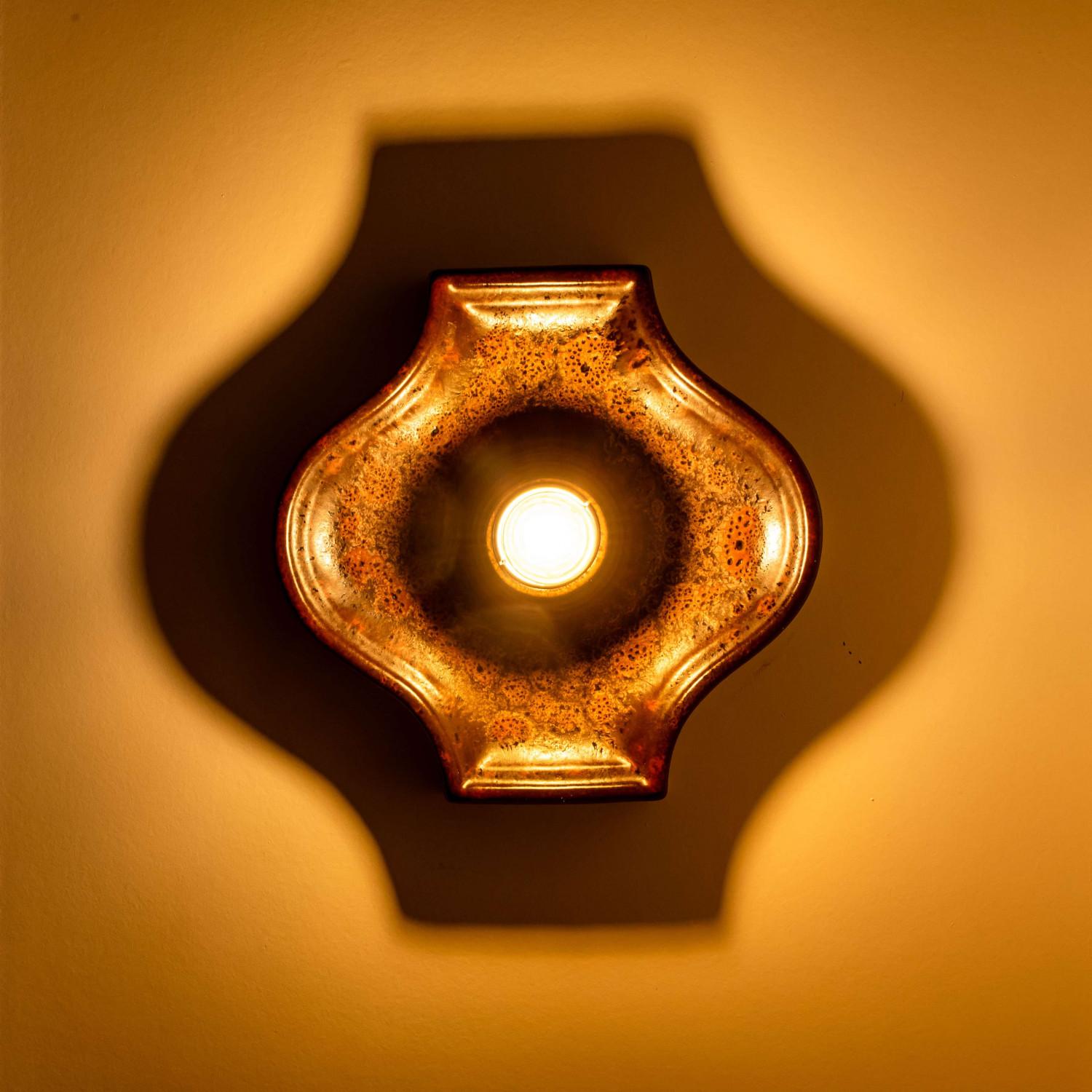 Set of Oval Red Brown Green Ceramic Wall Lights, Germany 1970 For Sale 1