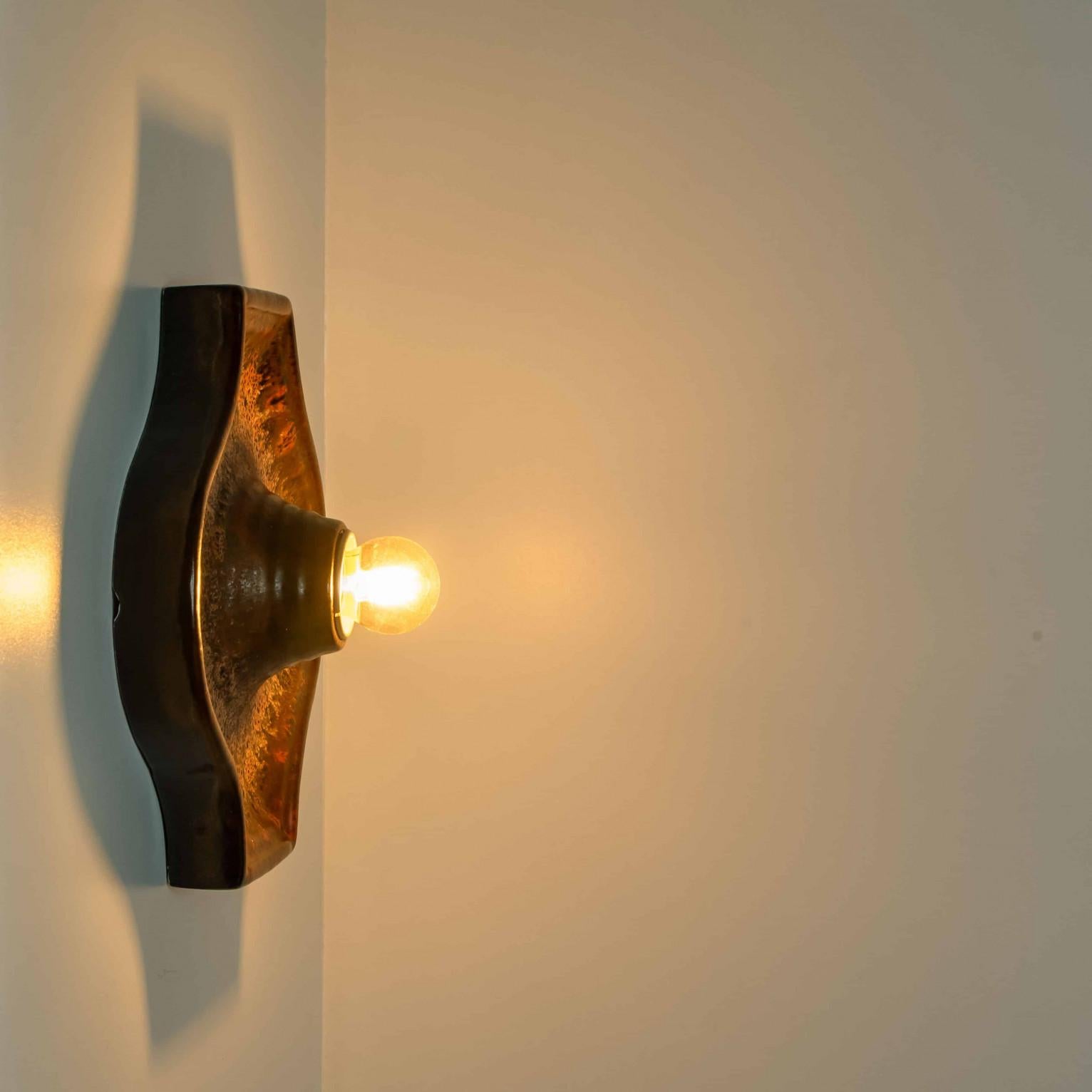Set of Oval Red Brown Green Ceramic Wall Lights, Germany 1970 For Sale 2