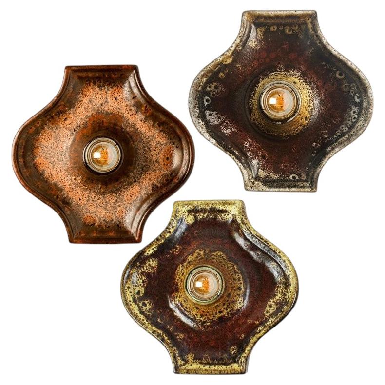 Set of Oval Red Brown Green Ceramic Wall Lights, Germany 1970