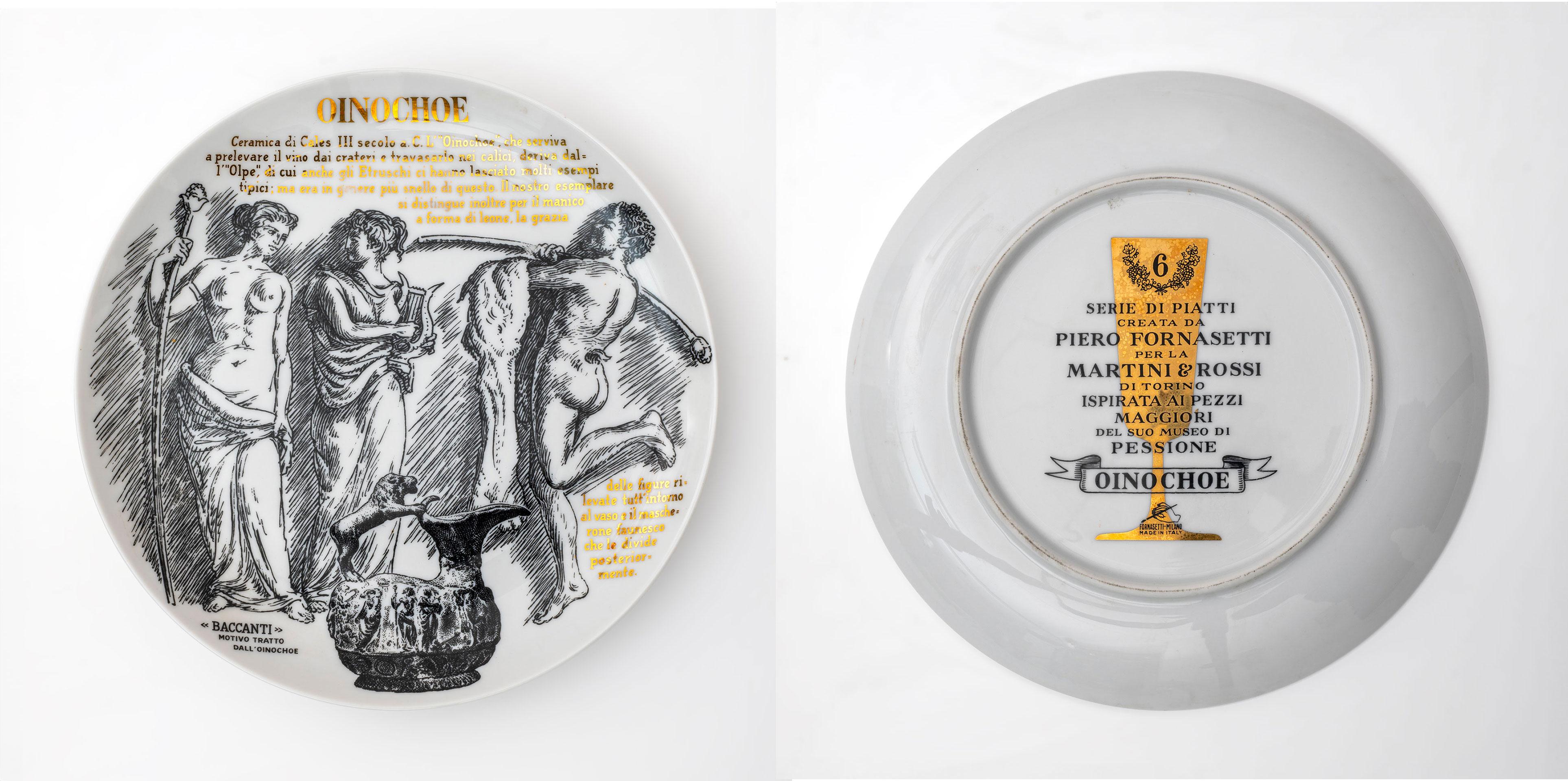 Set of P. Fornasetti Decorative Porcelain Plates for Martini & Rossi, 1960s For Sale 1