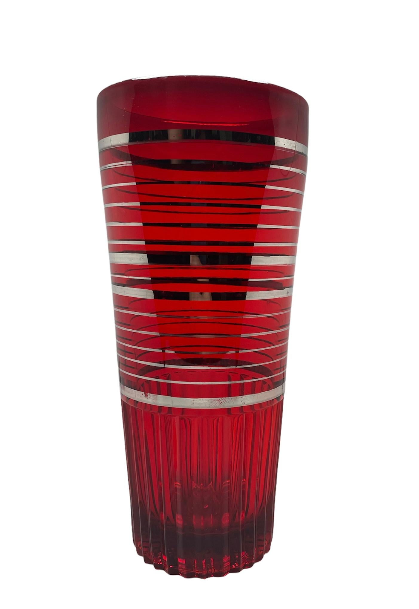 20th Century Set of Paden City Ruby Red Glass Cocktail Shaker and Glasses For Sale
