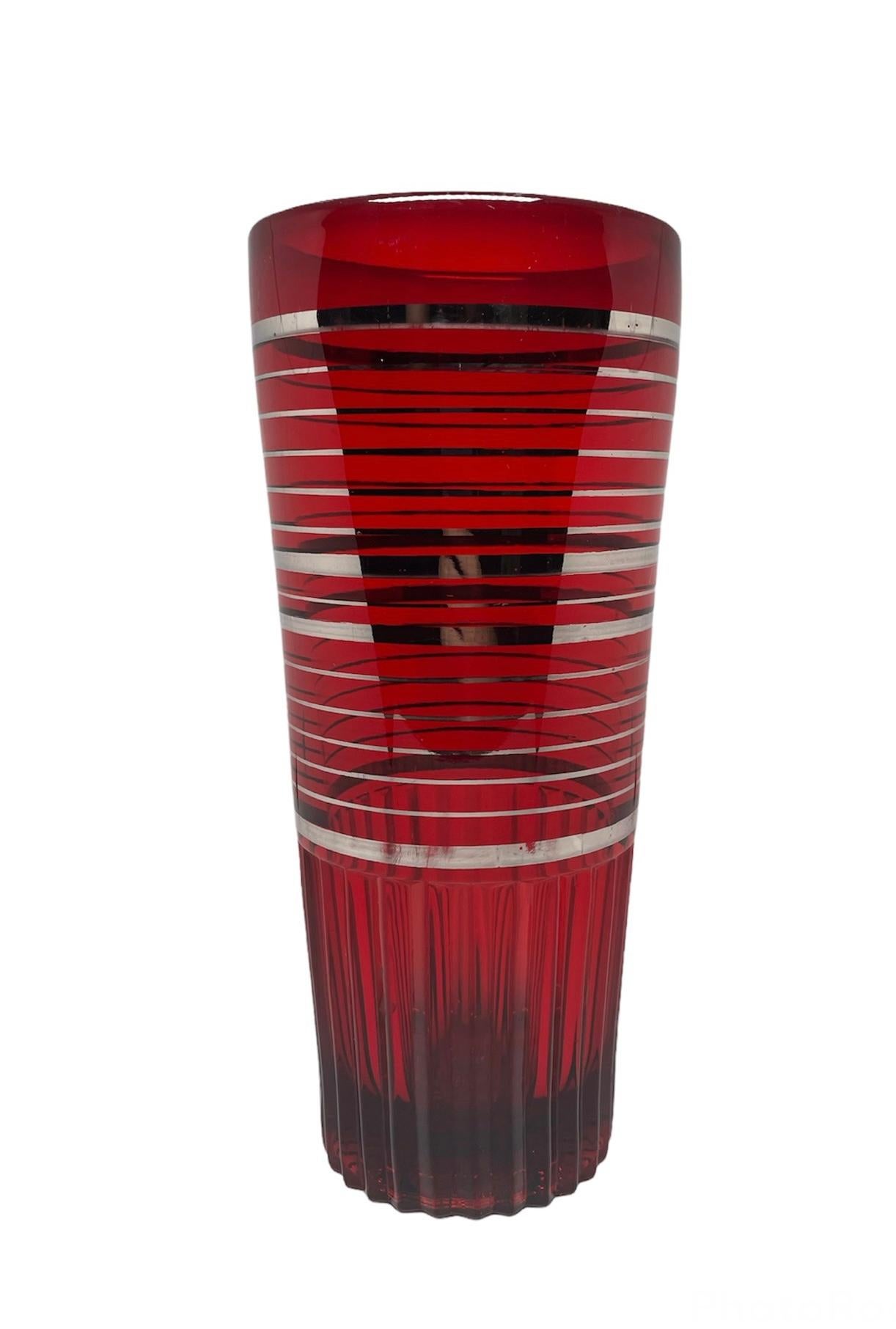 Set of Paden City Ruby Red Glass Cocktail Shaker and Glasses For Sale 1