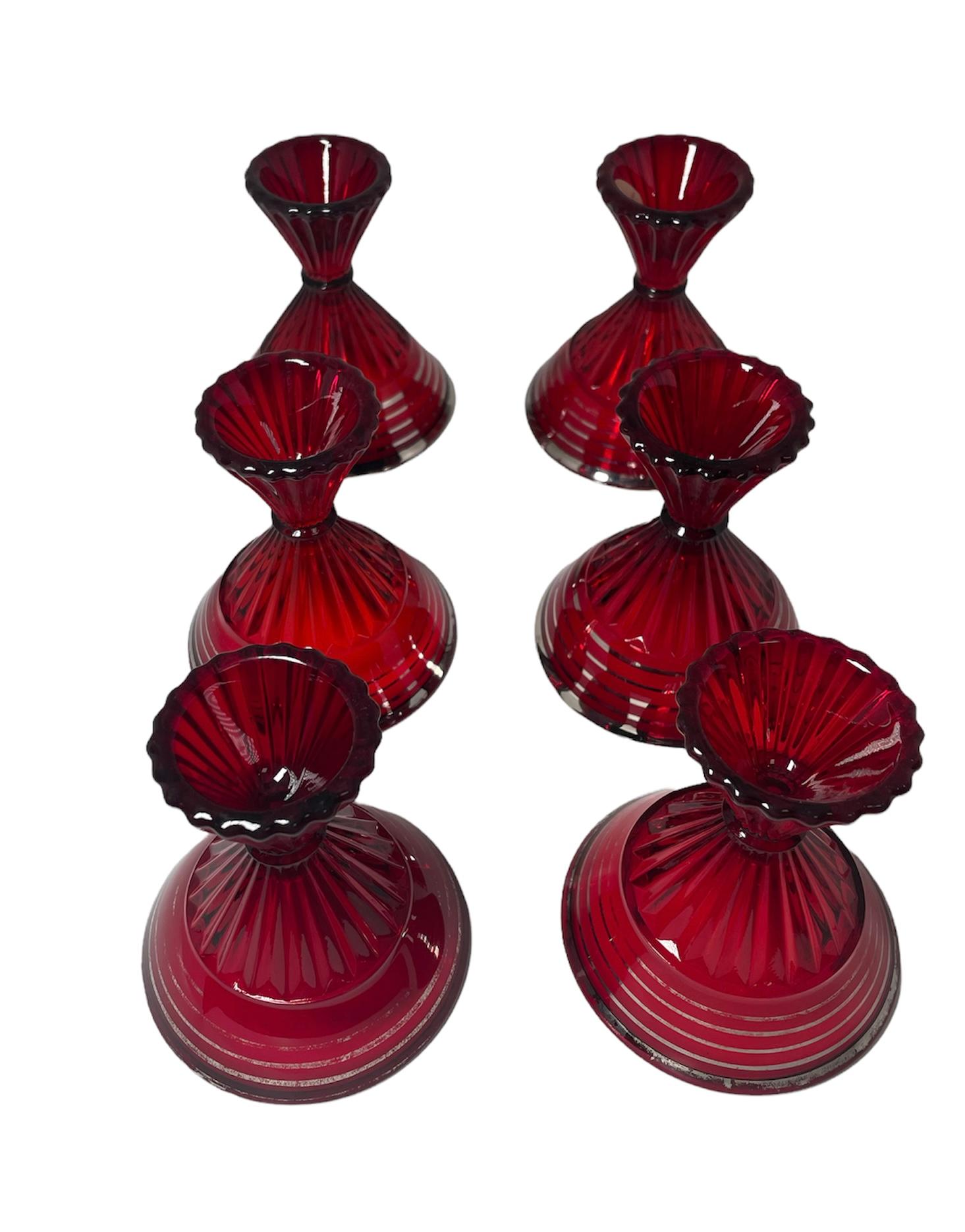 Set of Paden City Ruby Red Glass Cocktail Shaker and Glasses For Sale 2