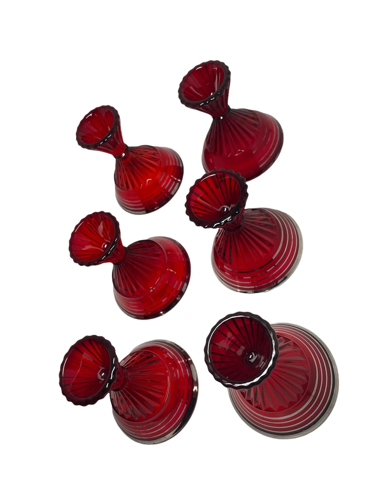 Set of Paden City Ruby Red Glass Cocktail Shaker and Glasses For Sale 4