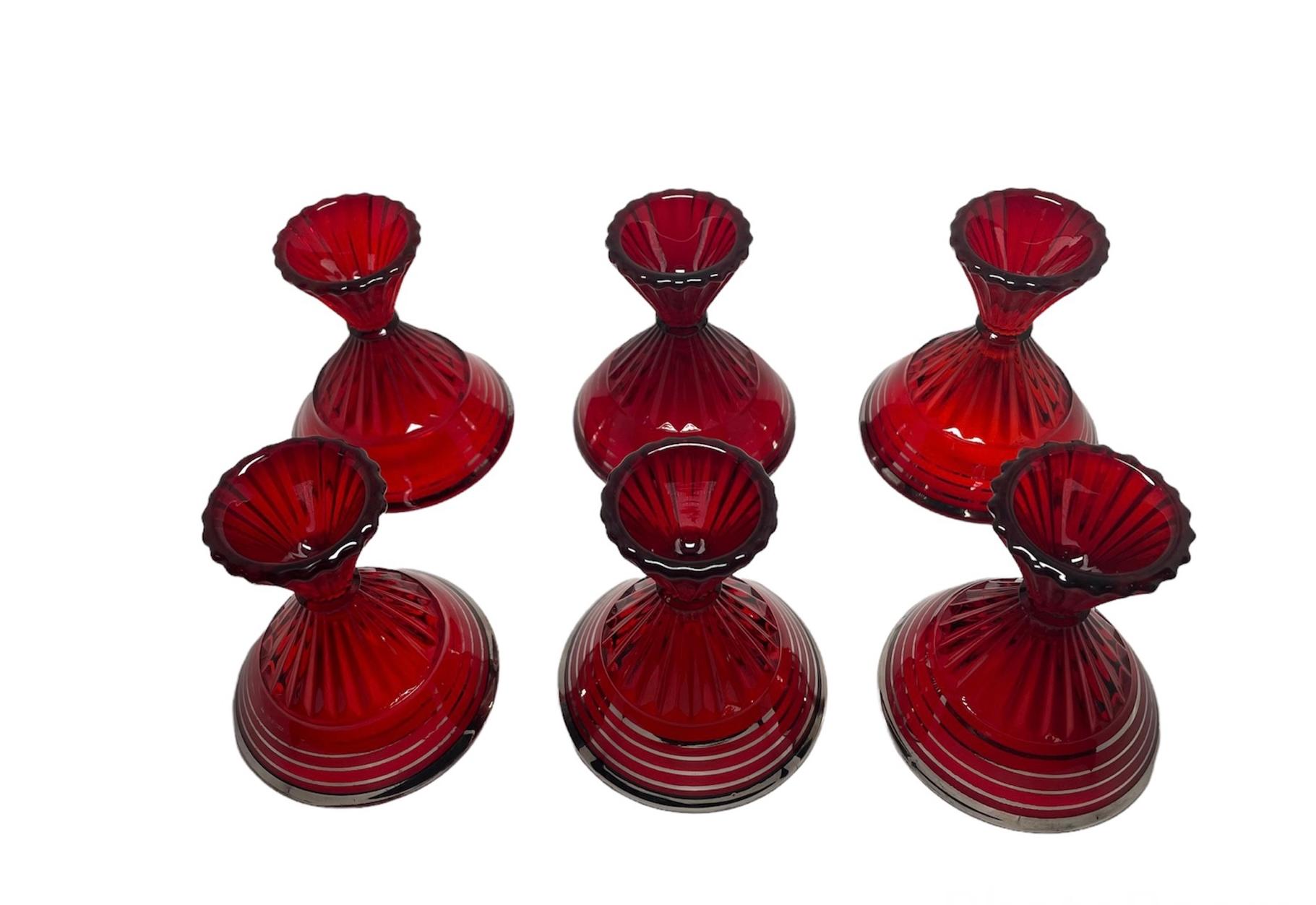 Set of Paden City Ruby Red Glass Cocktail Shaker and Glasses For Sale 5