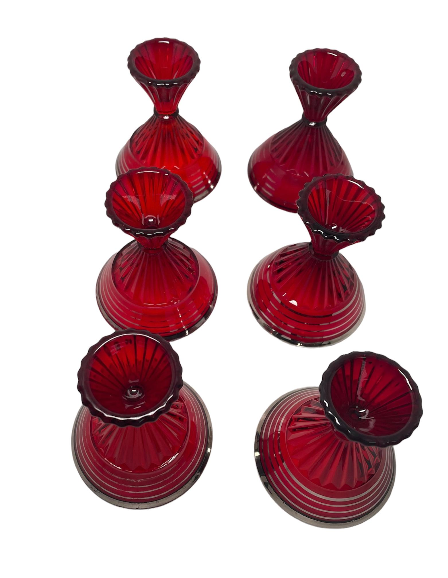 Set of Paden City Ruby Red Glass Cocktail Shaker and Glasses For Sale 6