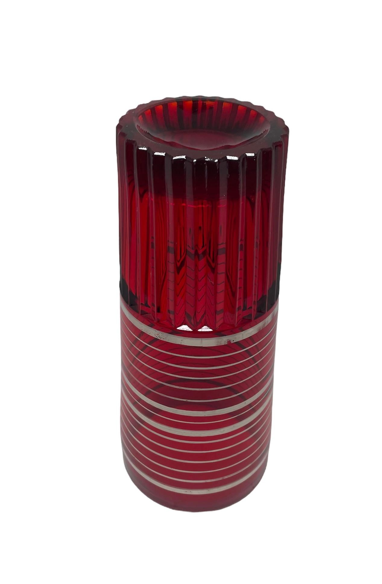 American Set of Paden City Ruby Red Glass Cocktail Shaker and Glasses For Sale