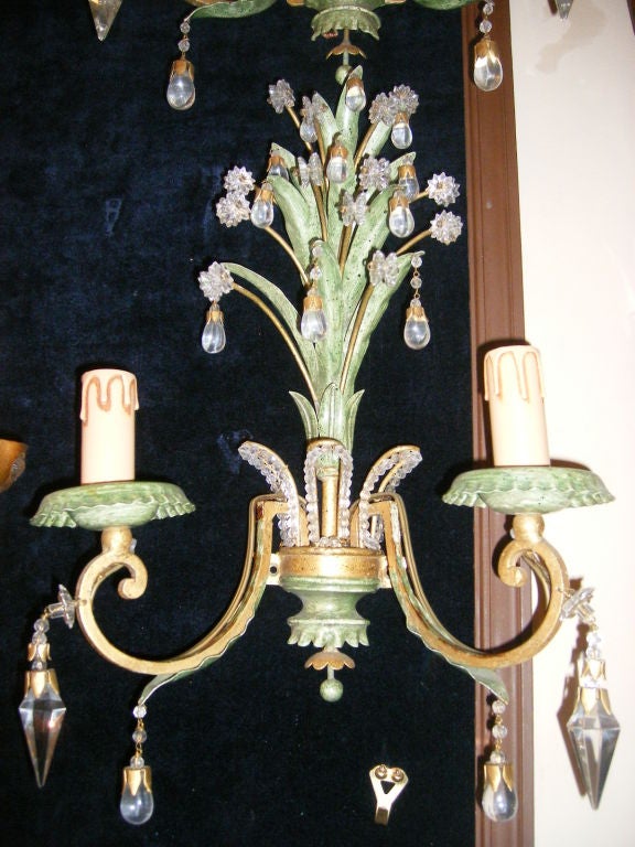 French Set of Painted and Gilt Metal Sconces, Sold per Pair