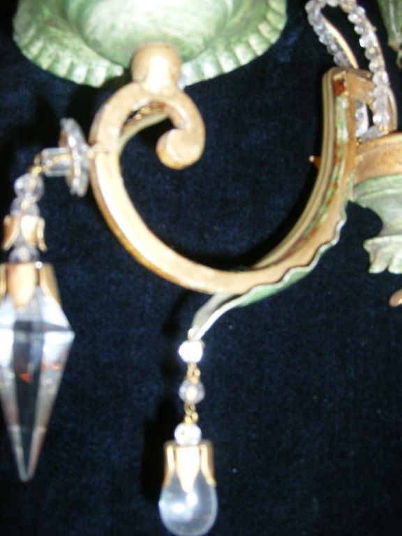 Hand-Painted Set of Painted and Gilt Metal Sconces, Sold per Pair