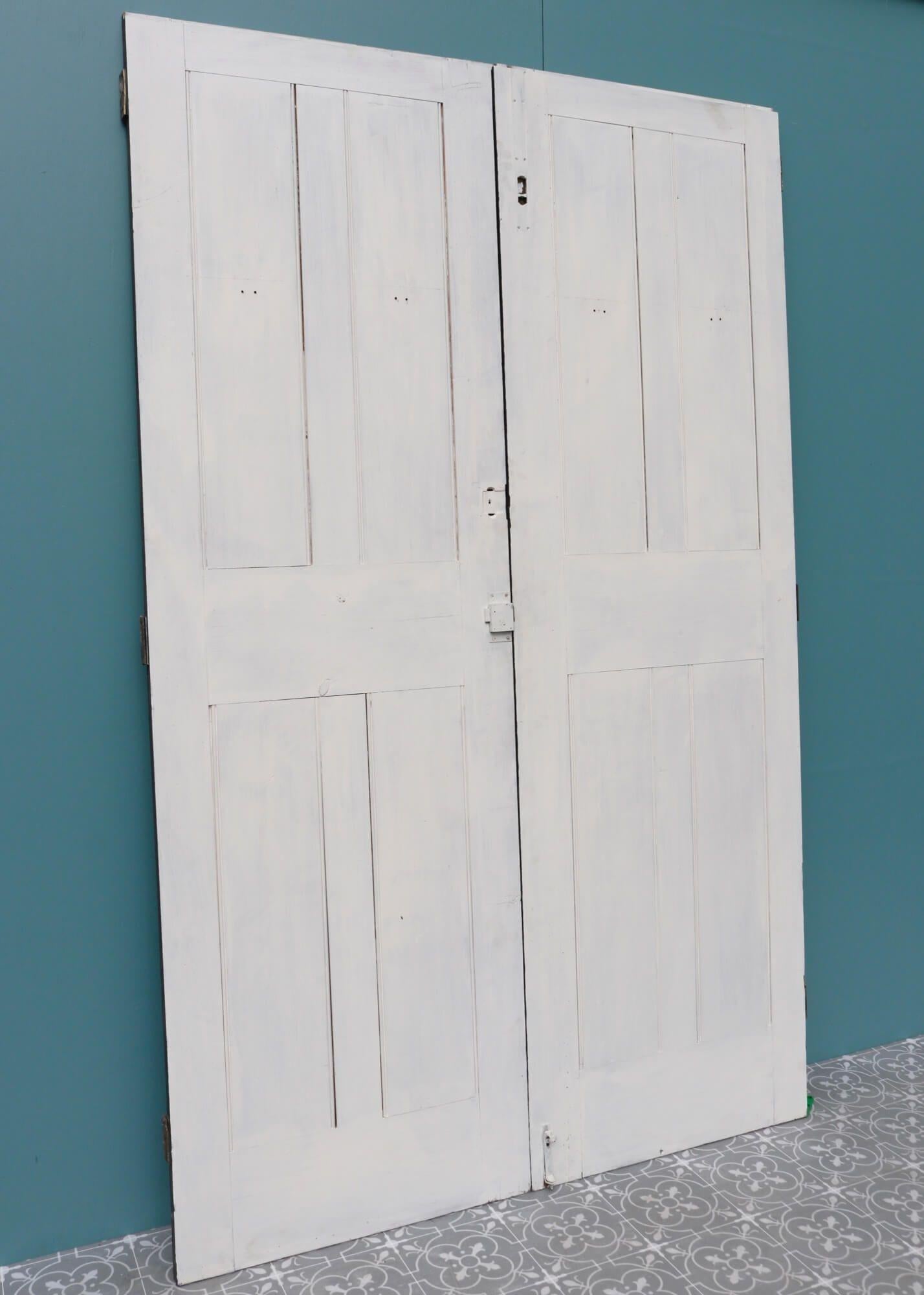 Wood Set of Painted Pine Reclaimed Victorian Cupboard Doors For Sale