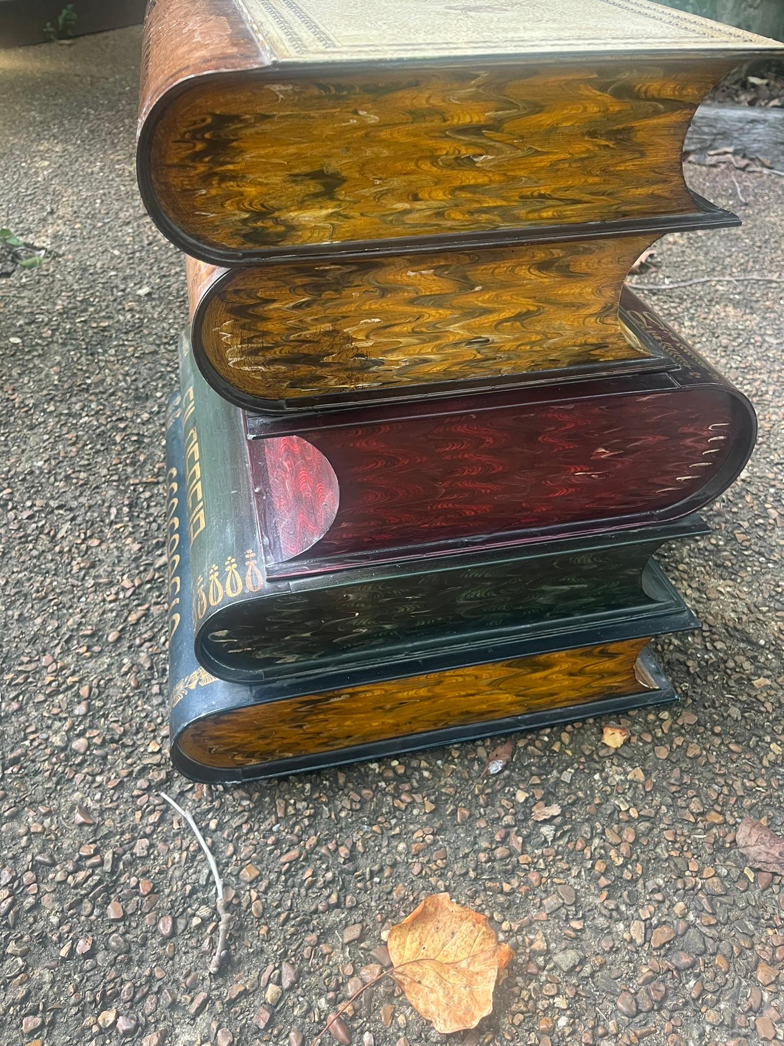 Italian Set of Painted Tole Faux Books or Ledgers as a Lift Top Side Table