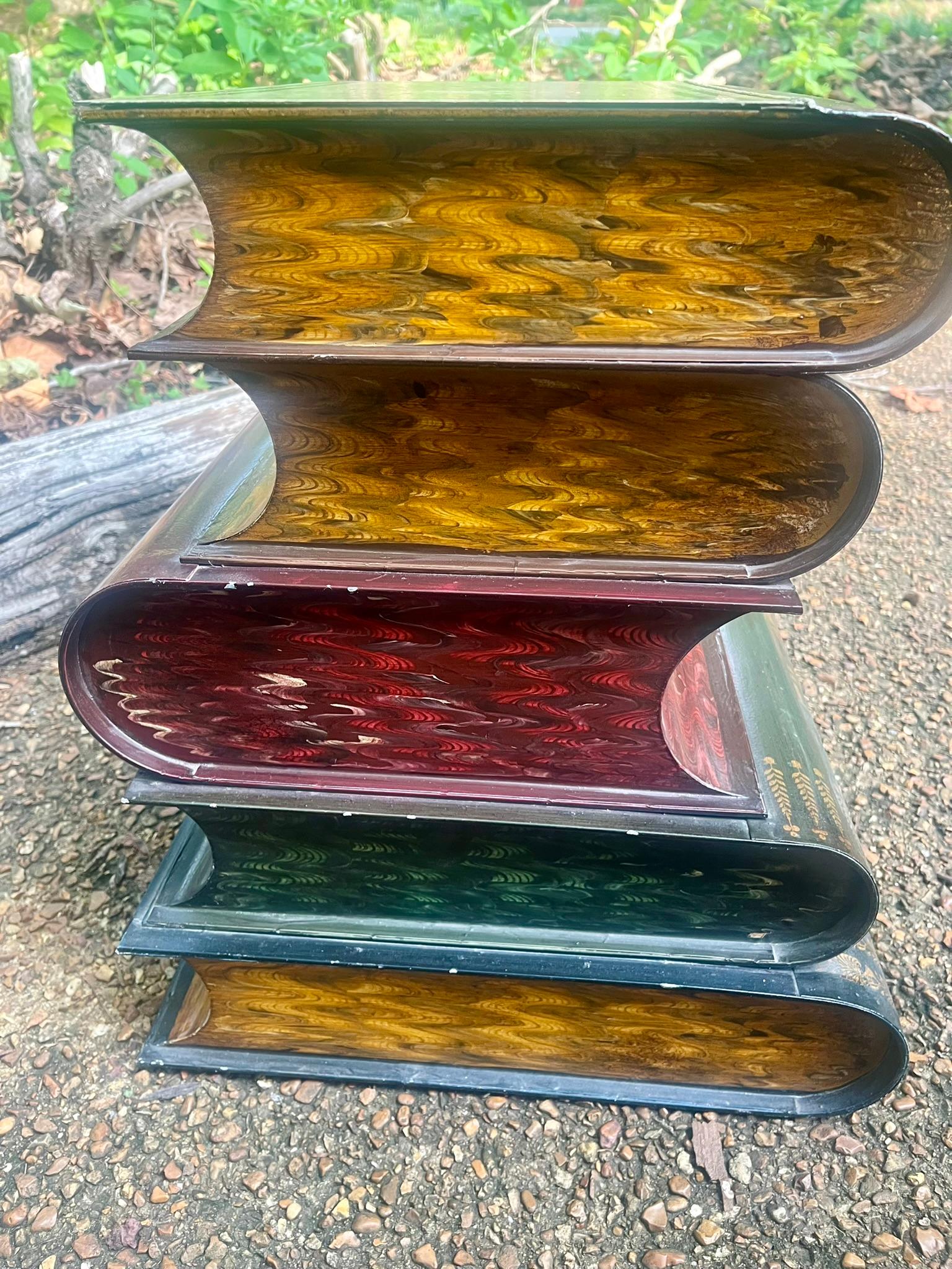 Set of Painted Tole Faux Books or Ledgers as a Lift Top Side Table In Good Condition In Nashville, TN