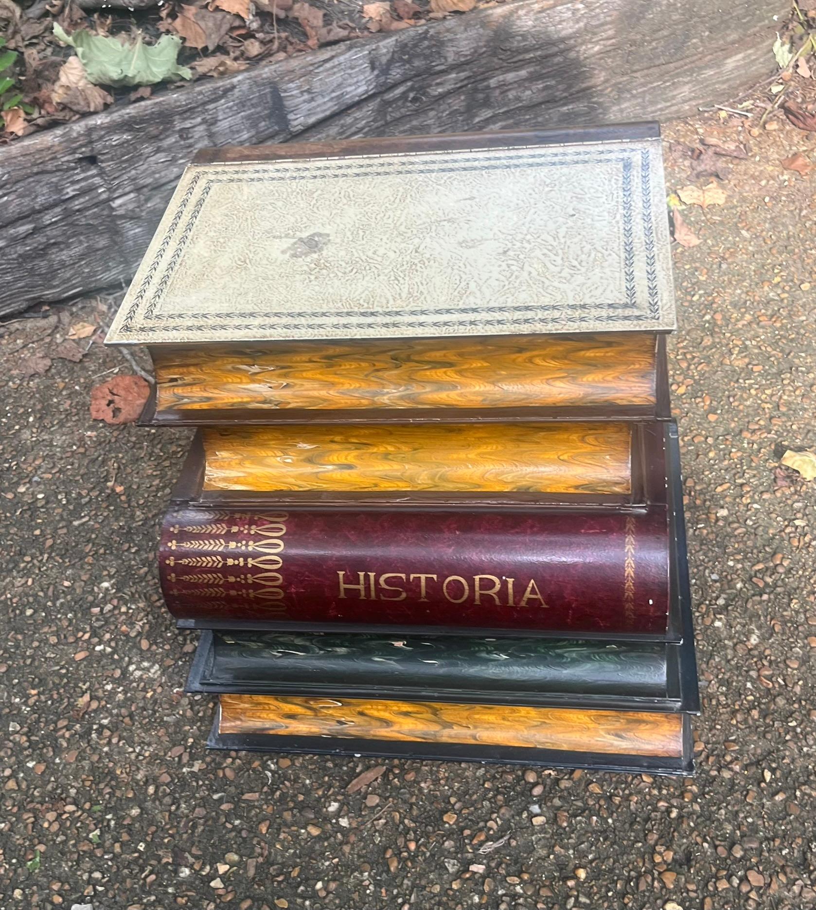 Tôle Set of Painted Tole Faux Books or Ledgers as a Lift Top Side Table