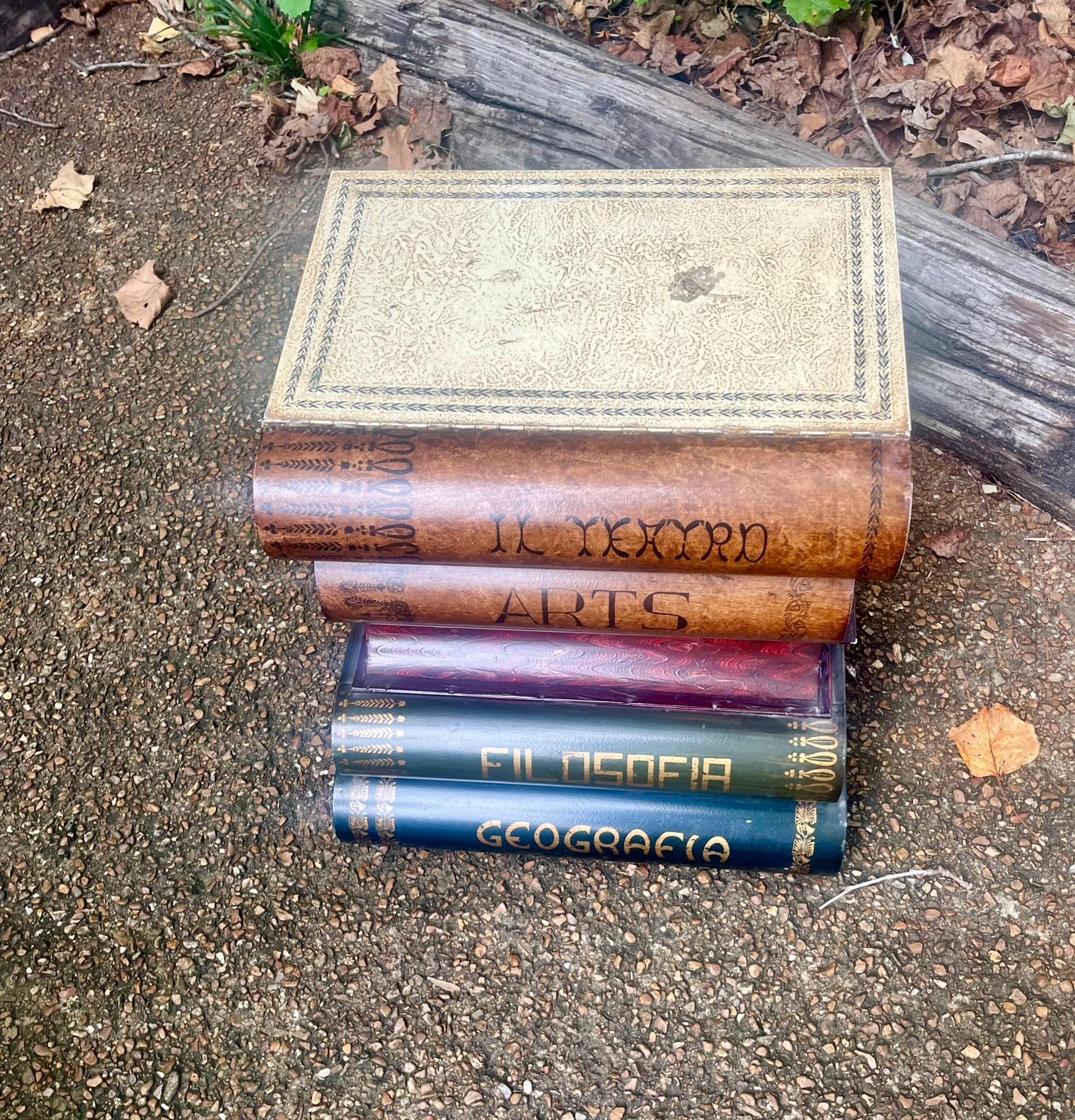 Set of Painted Tole Faux Books or Ledgers as a Lift Top Side Table 1