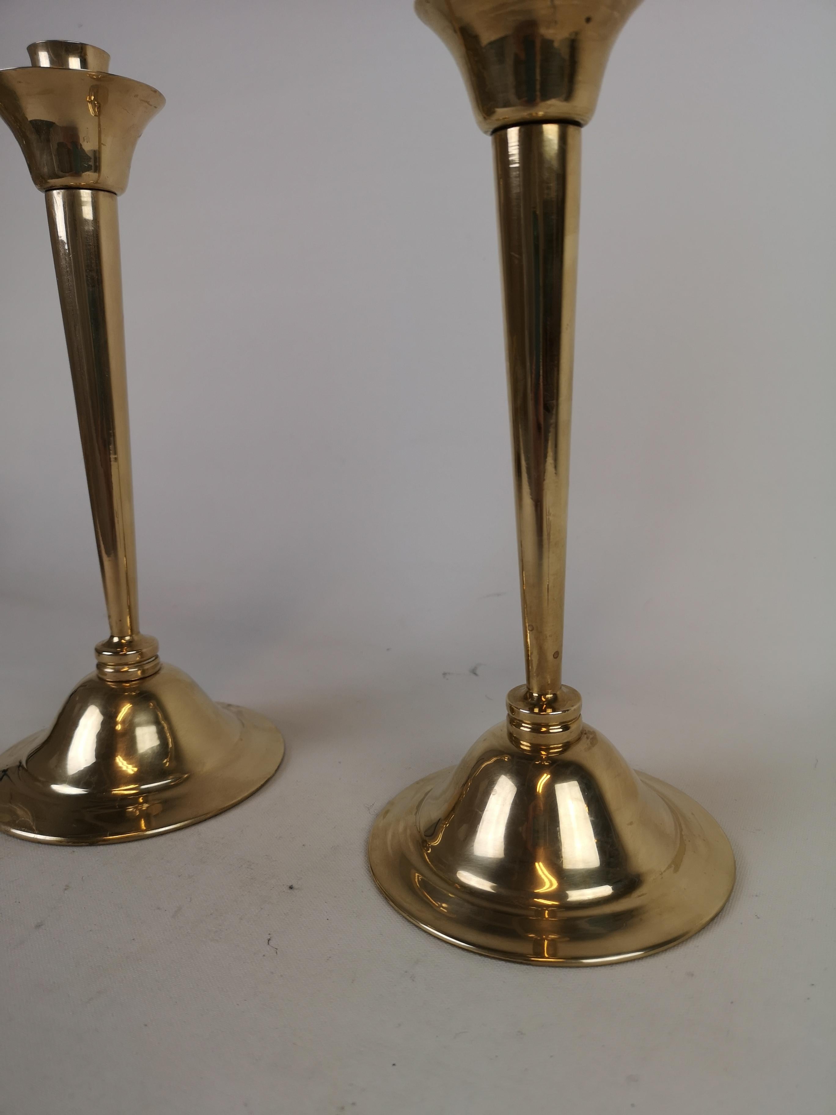 Set of Pair of Candlestick and Tray in Brass by Lars Holmström Arvika, Sweden In Good Condition In Hillringsberg, SE