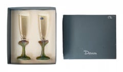 Set of Pair French Daum ''Nature'' Pate de Verre Champagne Flutes