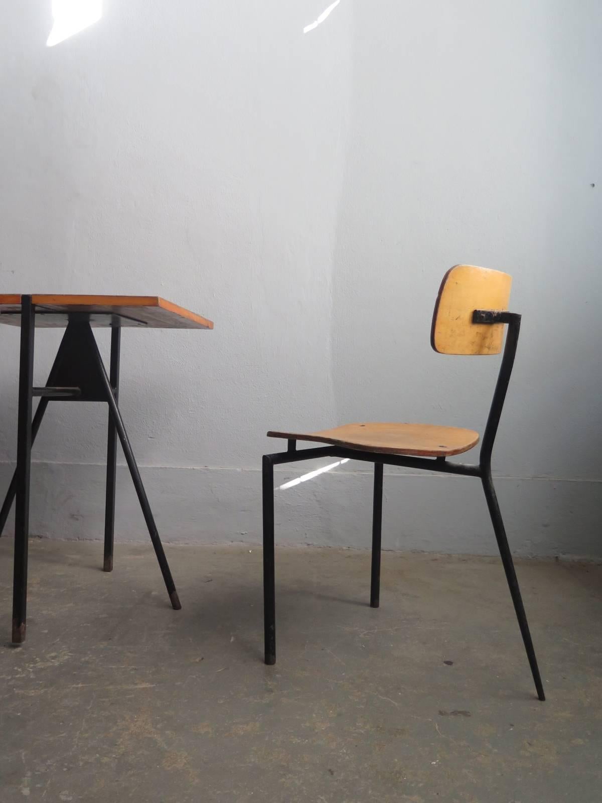 European Set of Pair of Three-Leg Chairs and Bistro Table For Sale