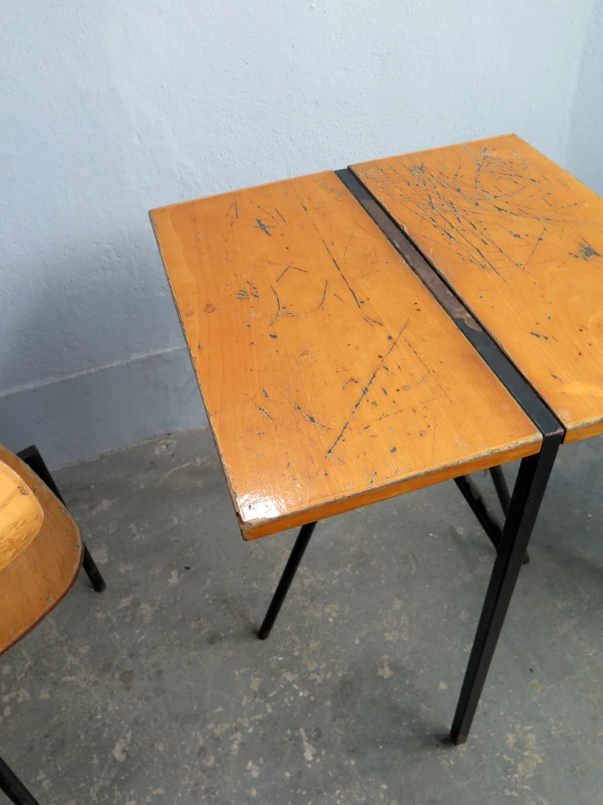 Iron Set of Pair of Three-Leg Chairs and Bistro Table For Sale