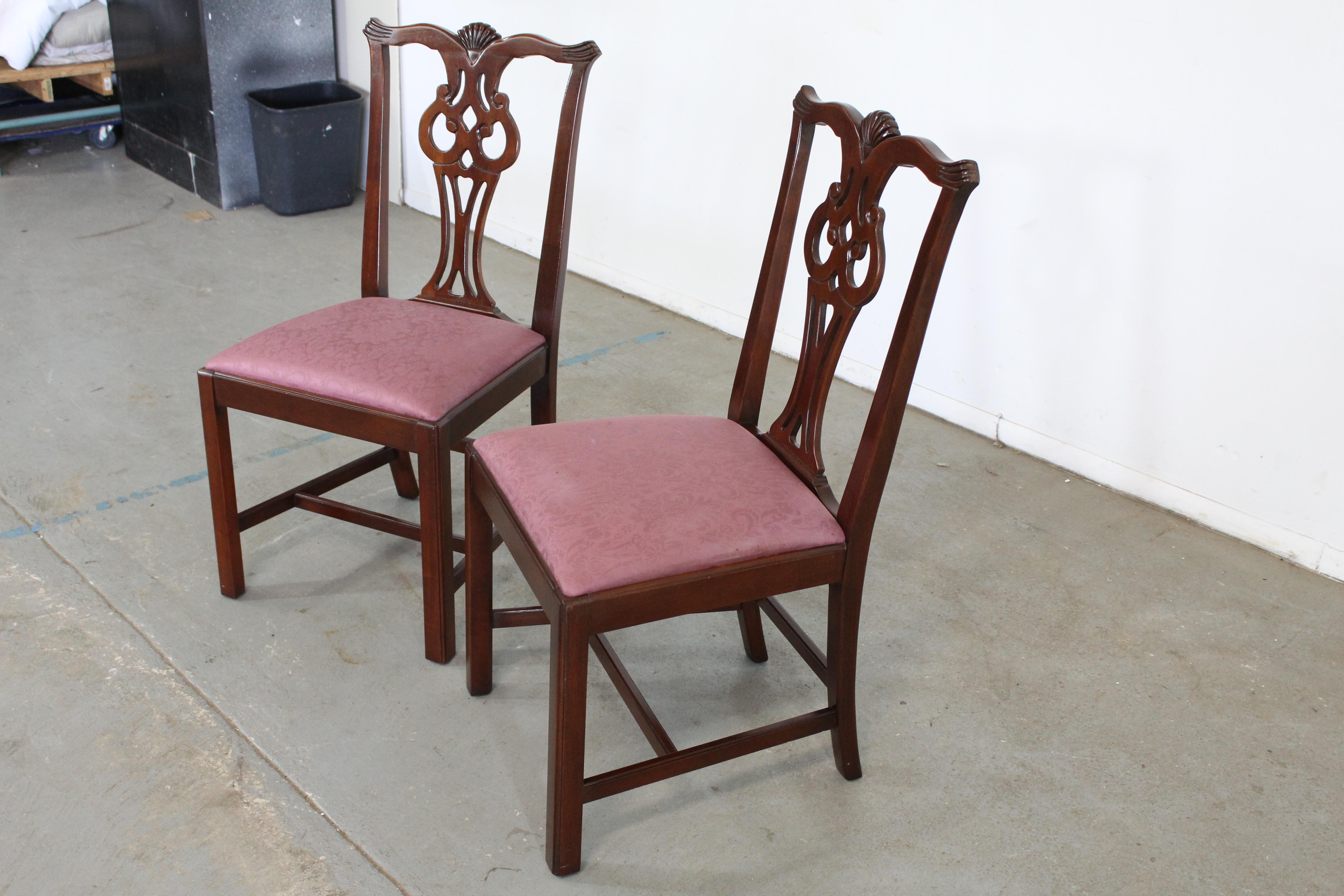 Mid-Century Modern Set of Pair of Chippendale Solid Mahogany Dining Side Chairs by Century