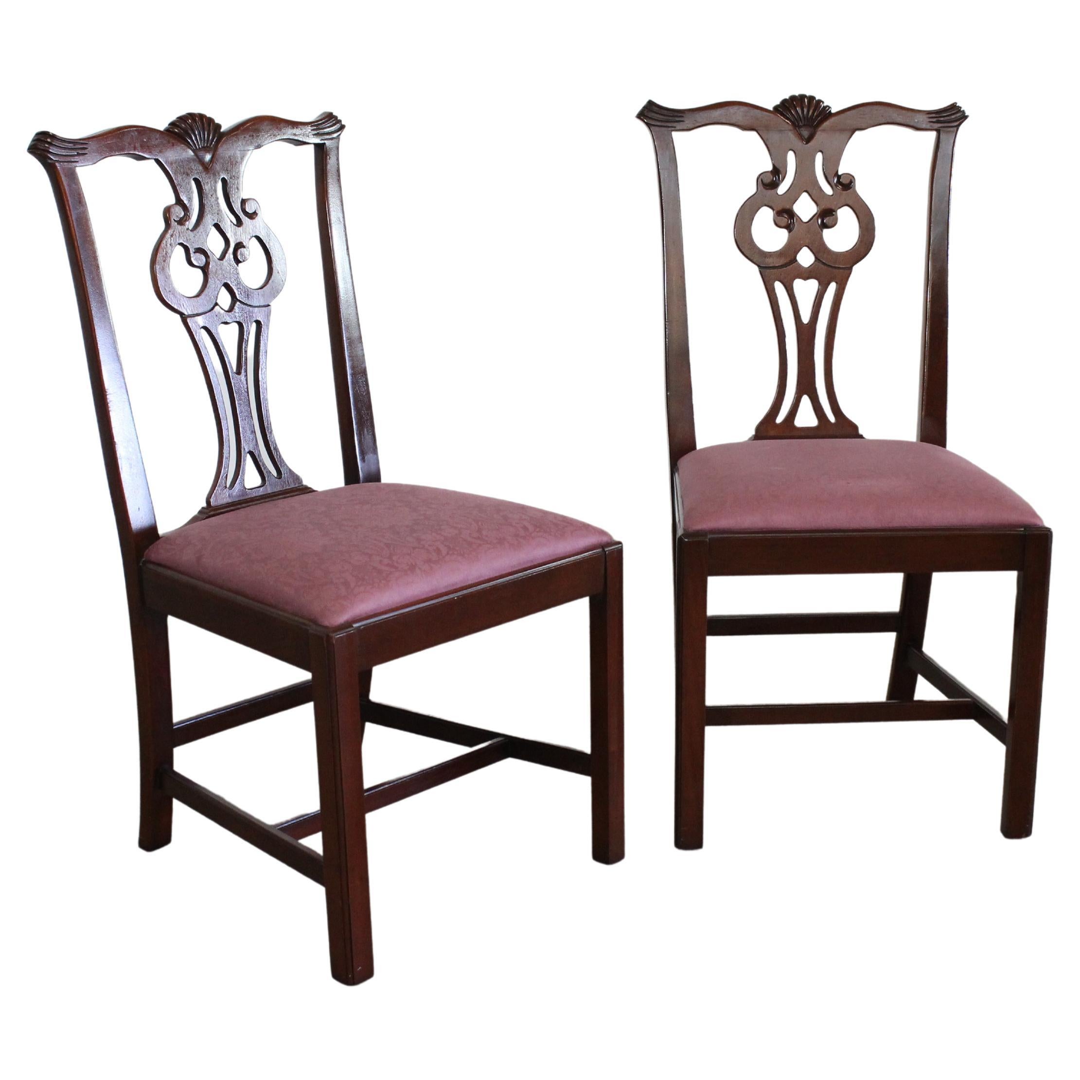 Set of Pair of Chippendale Solid Mahogany Dining Side Chairs by Century