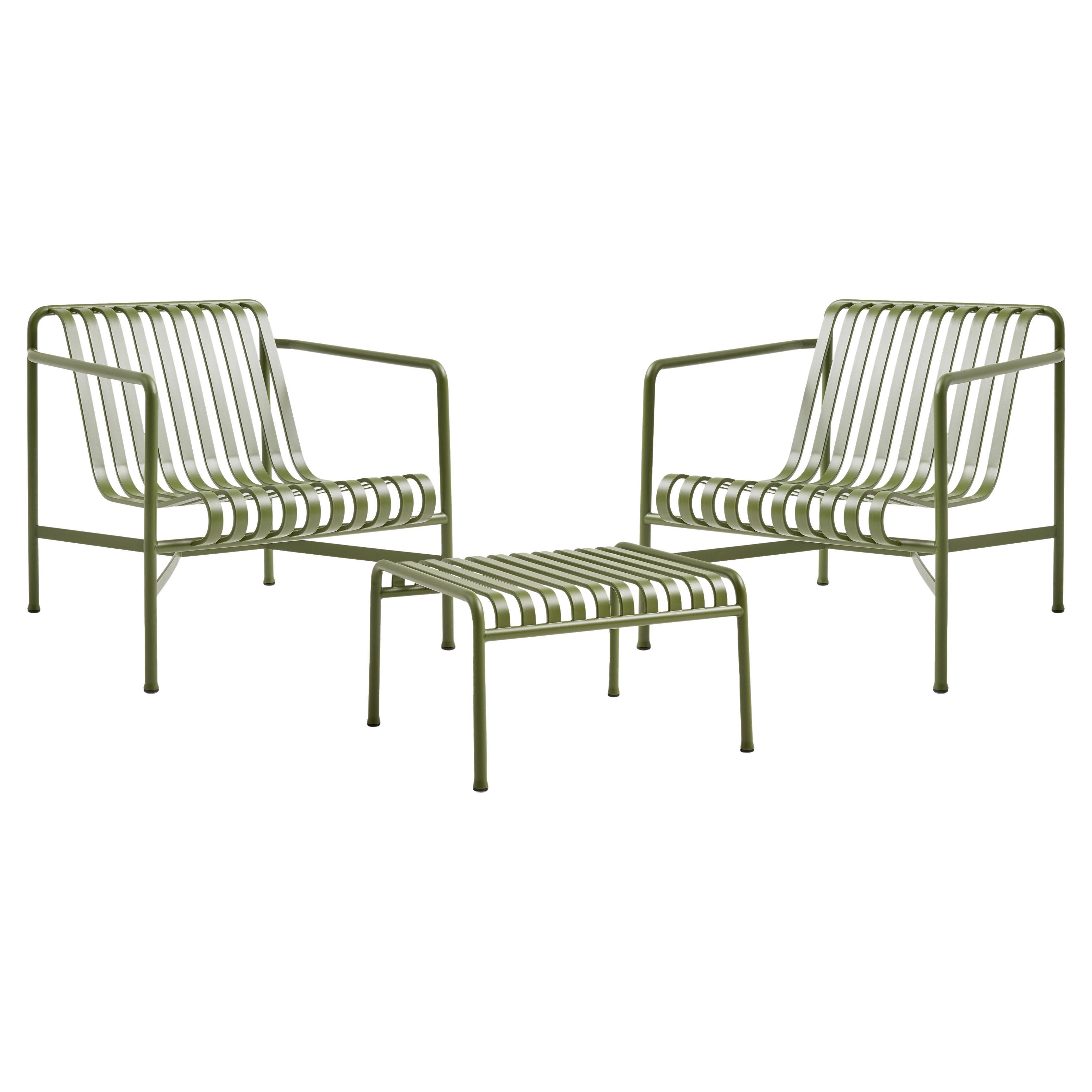 Set of Palissade Lounge Chairs & Ottoman Olive by Ronan/Erwan Bouroullec for Hay For Sale