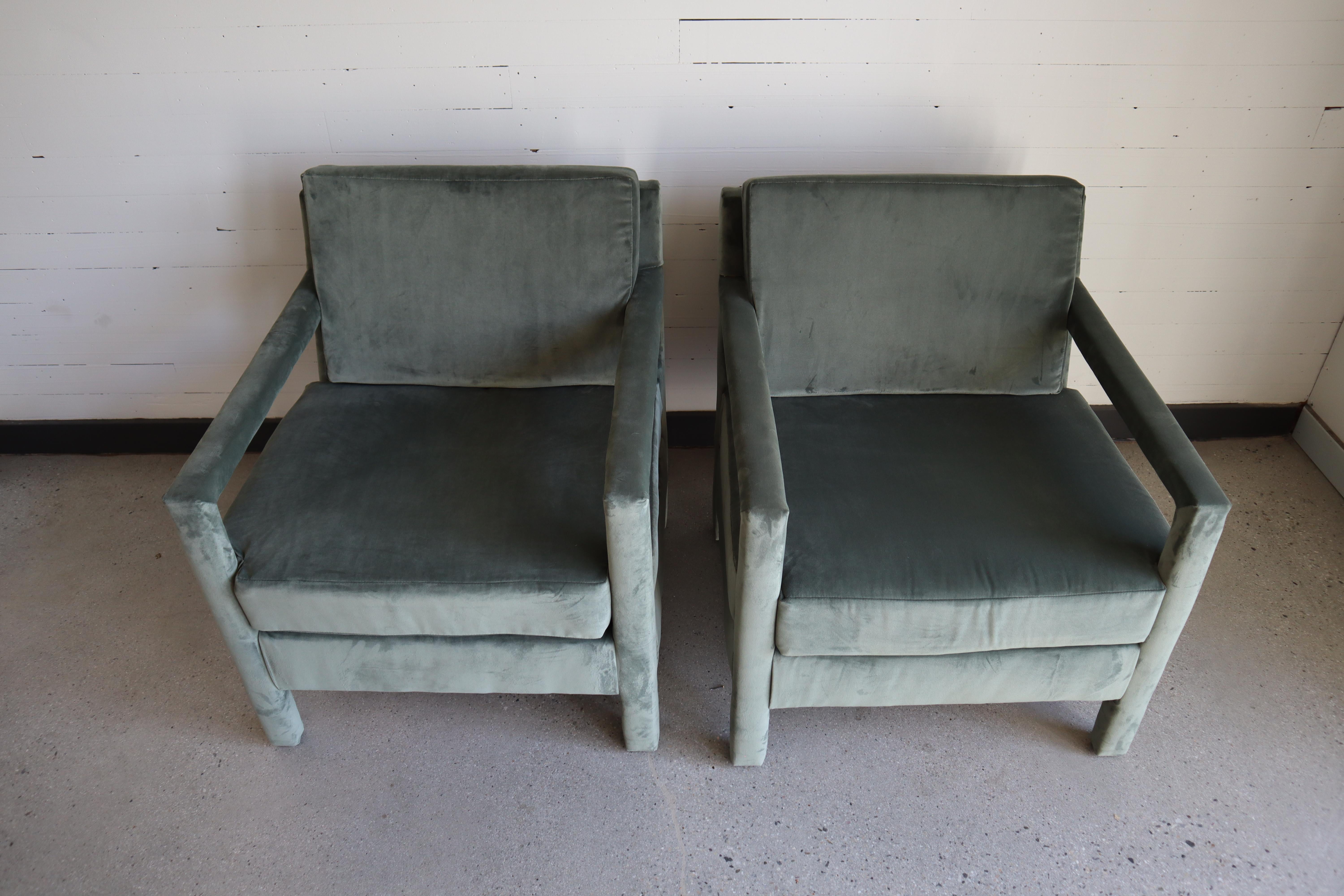 Velvet Set of Parsons Chairs Milo Baughman Style, 1970's For Sale