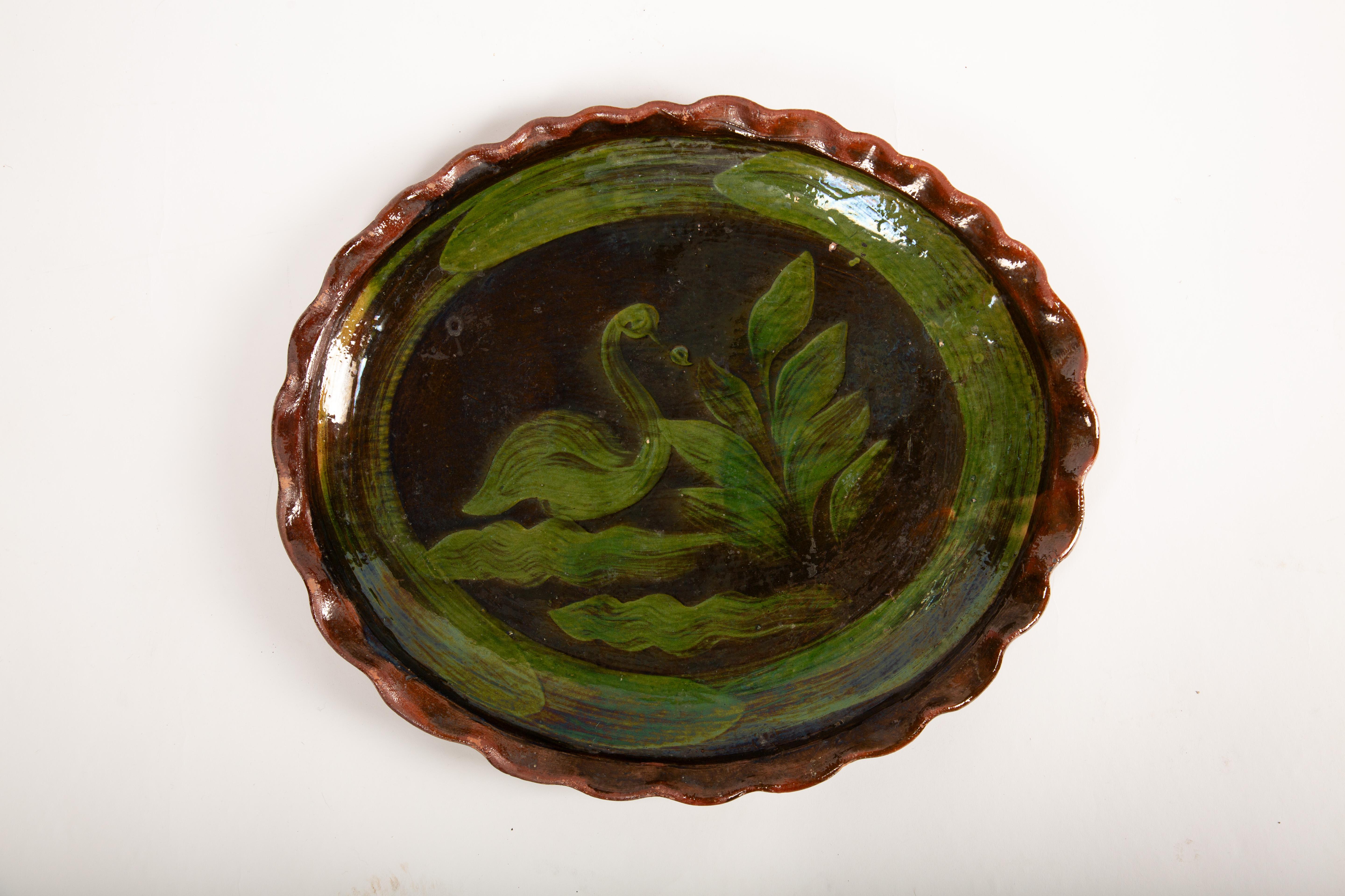 Set of Patamban Michoacán Folk Art Plates – Mid-20th Century Mexican Redware 3