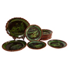 Set of Patamban Michoacán Folk Art Plates – Mid-20th Century Mexican Redware