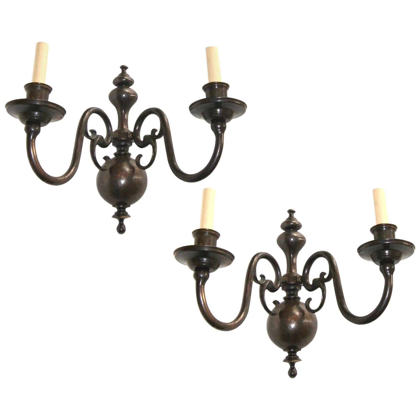 Set of Patinated Bronze Dutch Sconces, Sold Per Pair