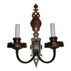 Set of Patinated Bronze English Sconces, Sold Per Pair