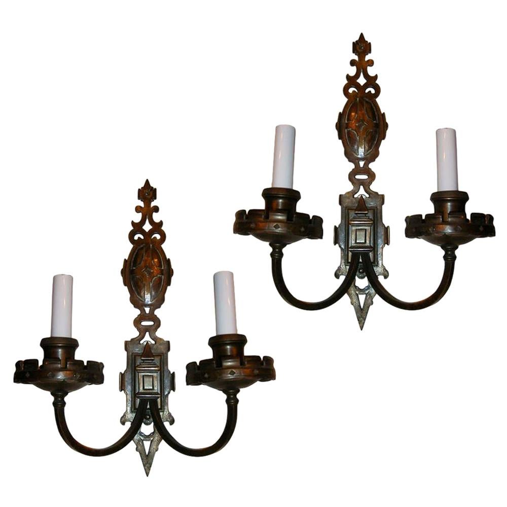 Set of Patinated Bronze English Sconces, Sold Per Pair