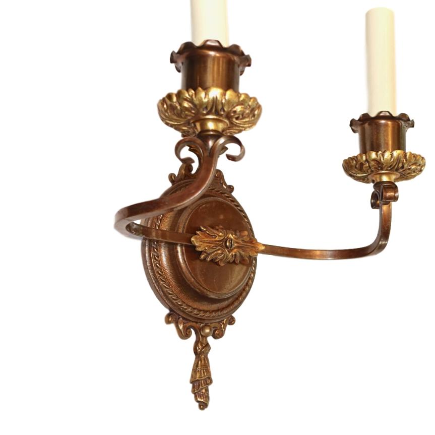Mid-20th Century Set of Patinated Bronze French Sconces, Sold in Pairs For Sale