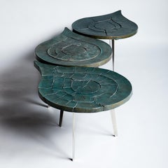 Set of Patinated Cracked Bronze Side Tables by Erwan Boulloud, France