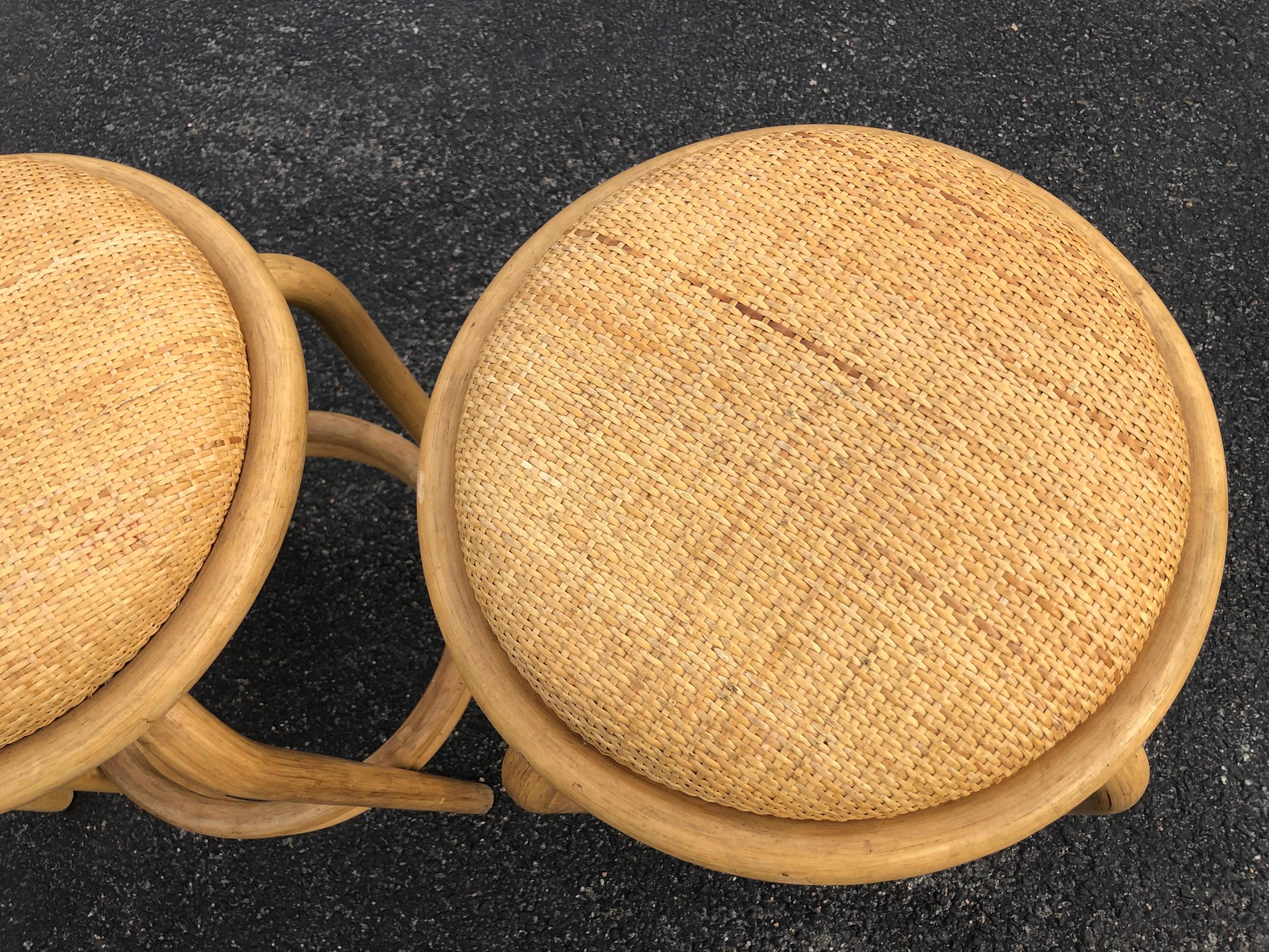 Set of Paul Frankl Style Rattan Bar or Counter Stools 3