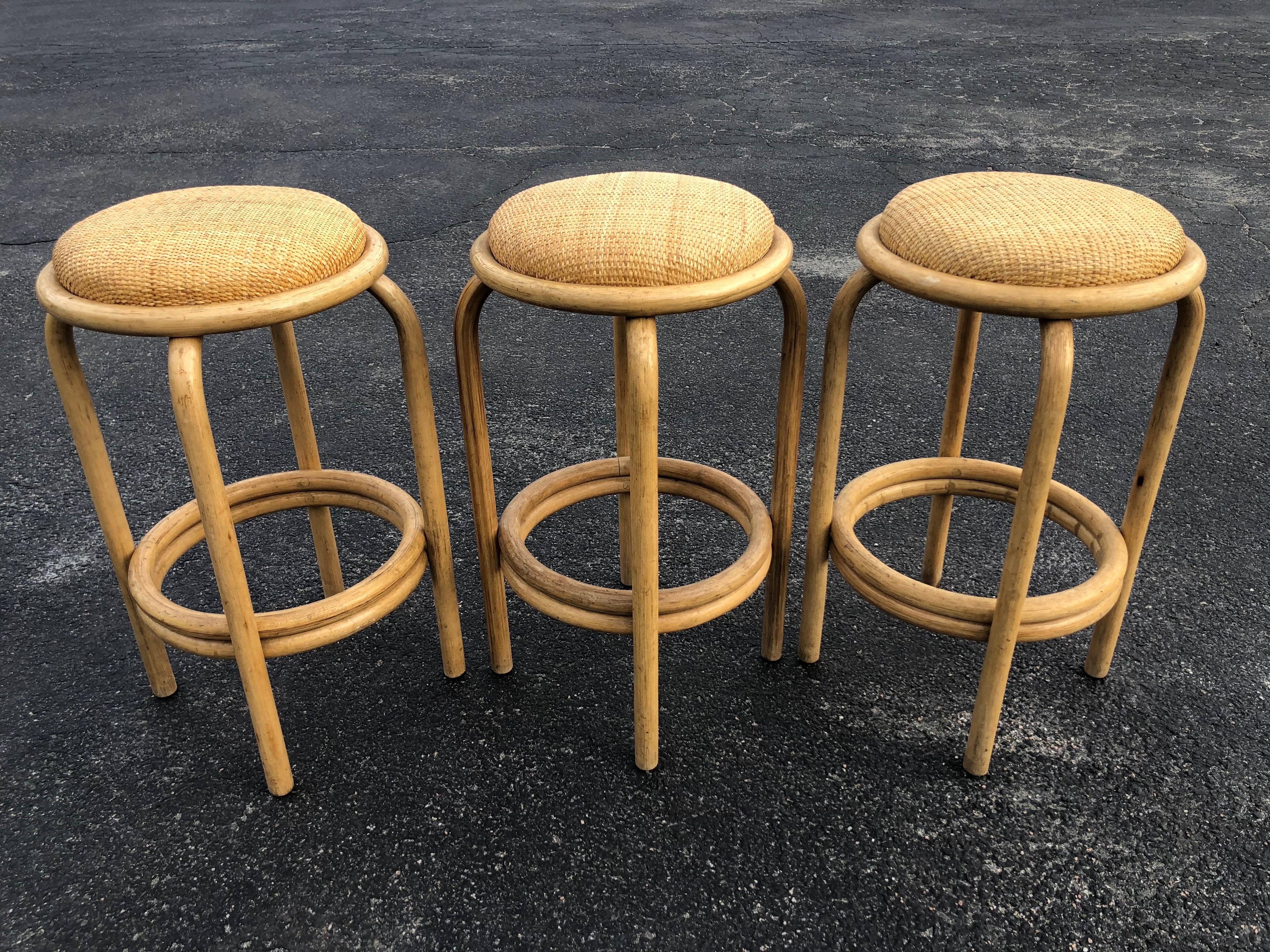 Set of Paul Frankl Style Rattan Bar or Counter Stools 5