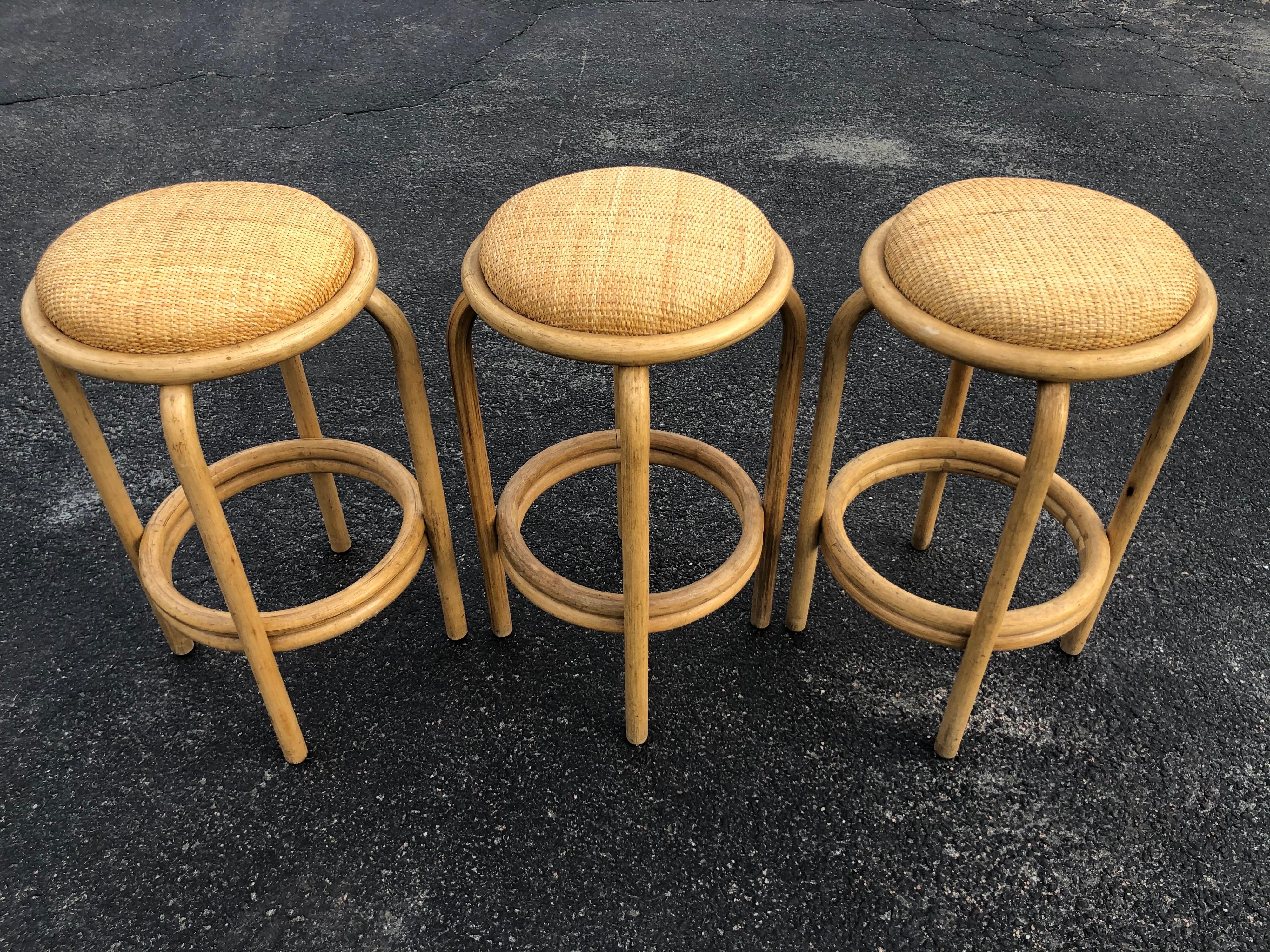 Set of Paul Frankl Style Rattan Bar or Counter Stools 6