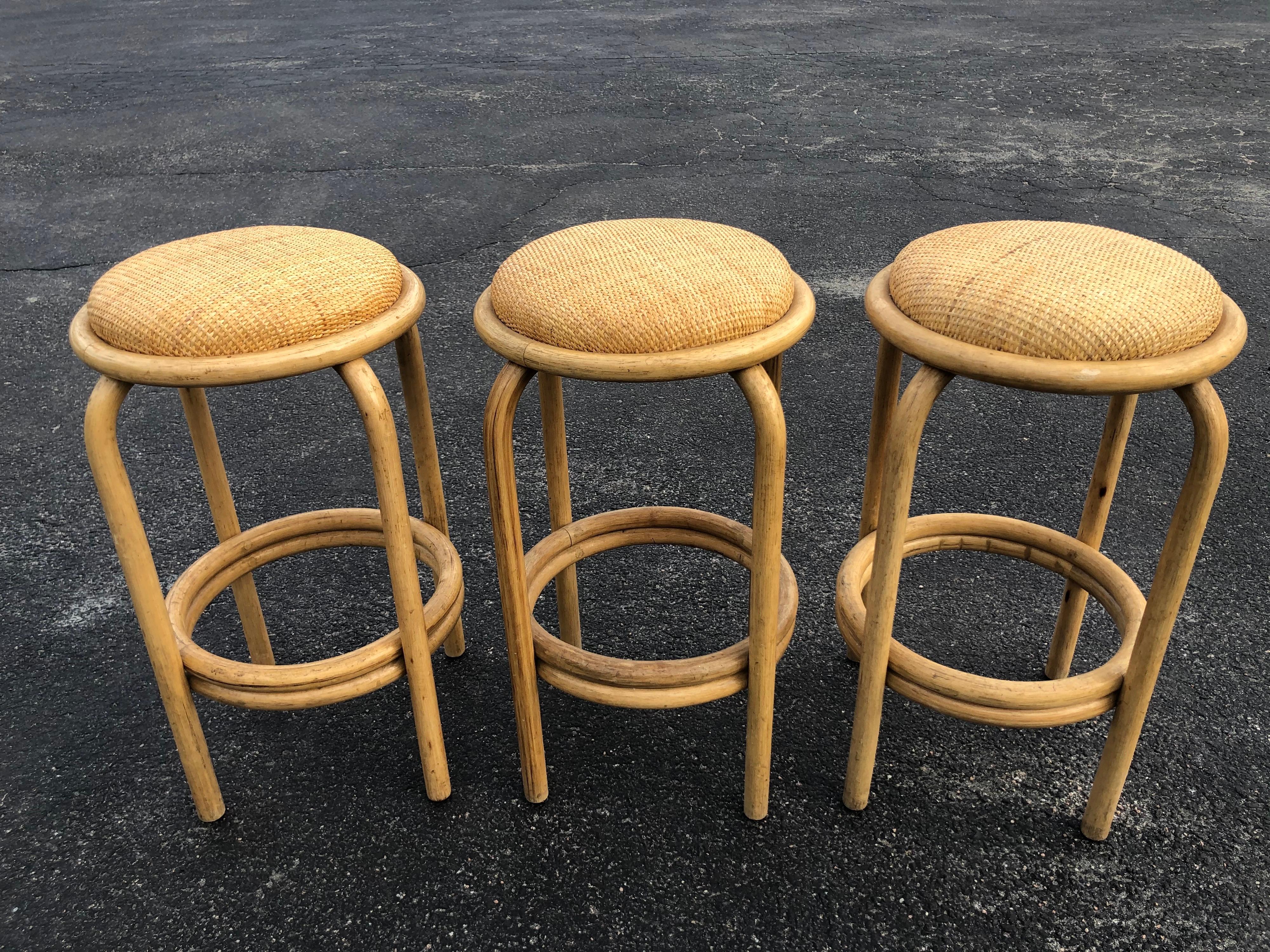 Set of Paul Frankl Style Rattan Bar or Counter Stools 7